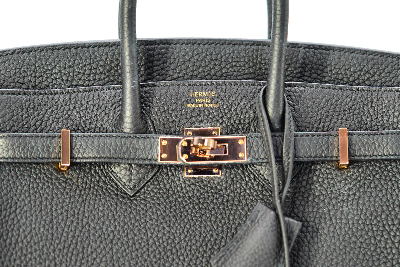 Hermes 25 black togo birkin rose gold hardware
