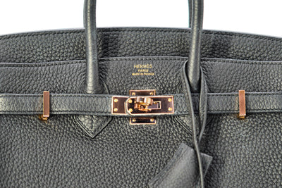 Hermes 25 black togo birkin rose gold hardware