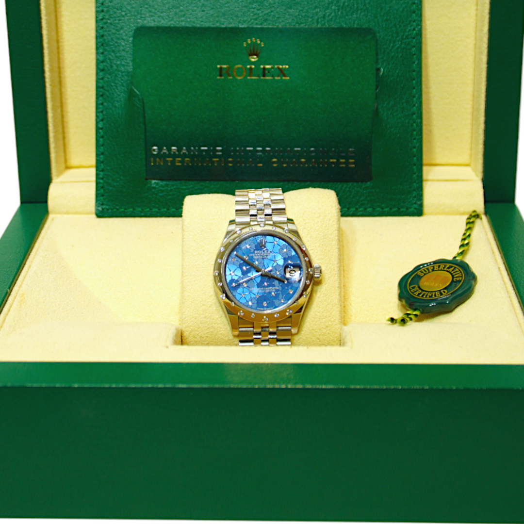 Rolex 31mm Azzurro Blue Flower Face w/ Diamond Bezel Women's Watch 2022