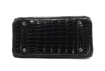 Hermes black shiny porosus croc diamond 25cm Birkin