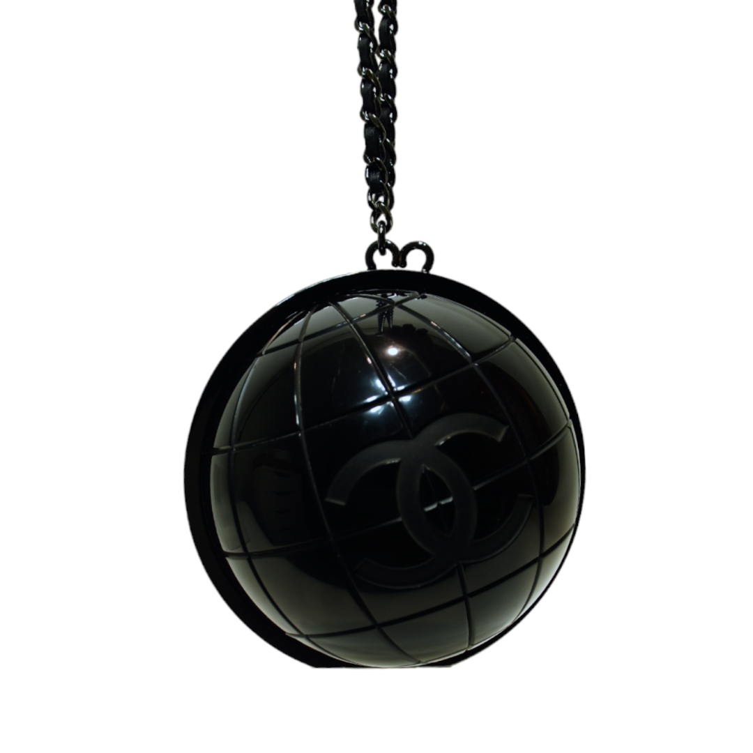 Chanel Black Globe Minaudiere Clutch Evening Bag w/ CC