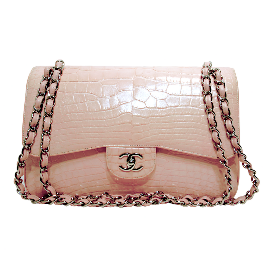 Chanel Bubblegum Pink Crocodile Jumbo Classic w/ Silver Hardware