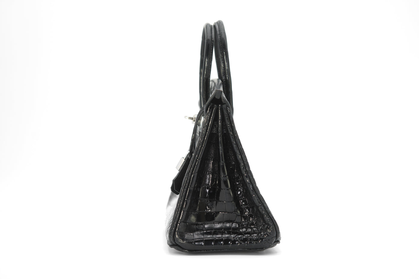 Hermes black shiny porosus croc diamond 25cm Birkin
