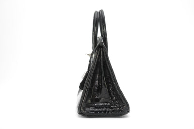 Hermes black shiny porosus croc diamond 25cm Birkin