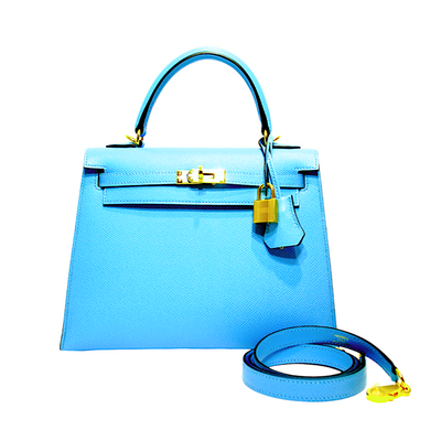 Hermès 25cm Blue Celeste Epsom Selier Kelly w/ Gold Hardware