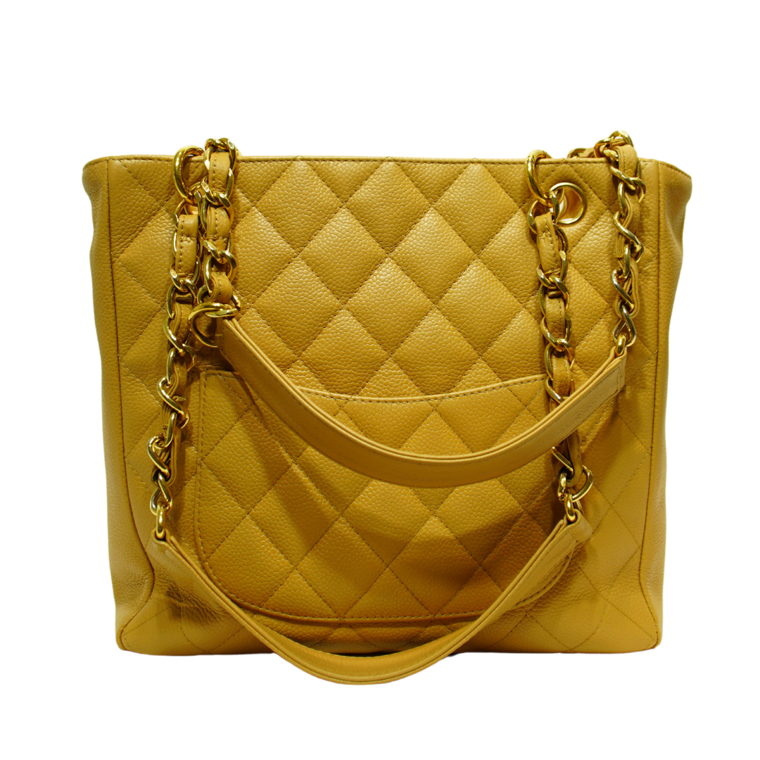 Chanel Beige Claire Caviar Petite Shopper Tote w/ Gold Hardware
