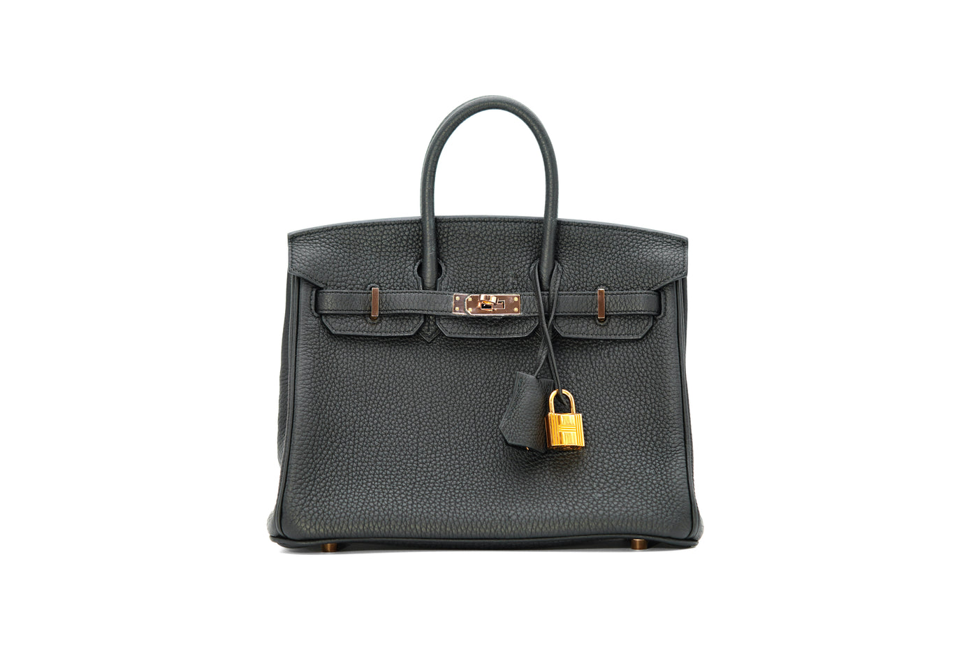 Hermes 25 black togo birkin rose gold hardware