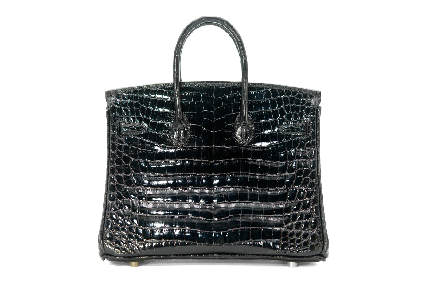 Hermes black shiny porosus croc diamond 25cm Birkin