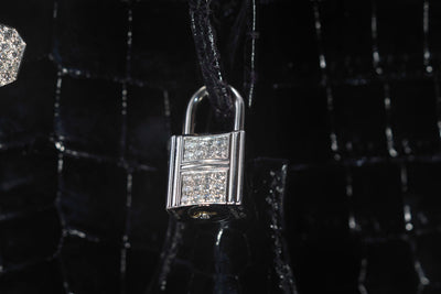 Hermes black shiny porosus croc diamond 25cm Birkin