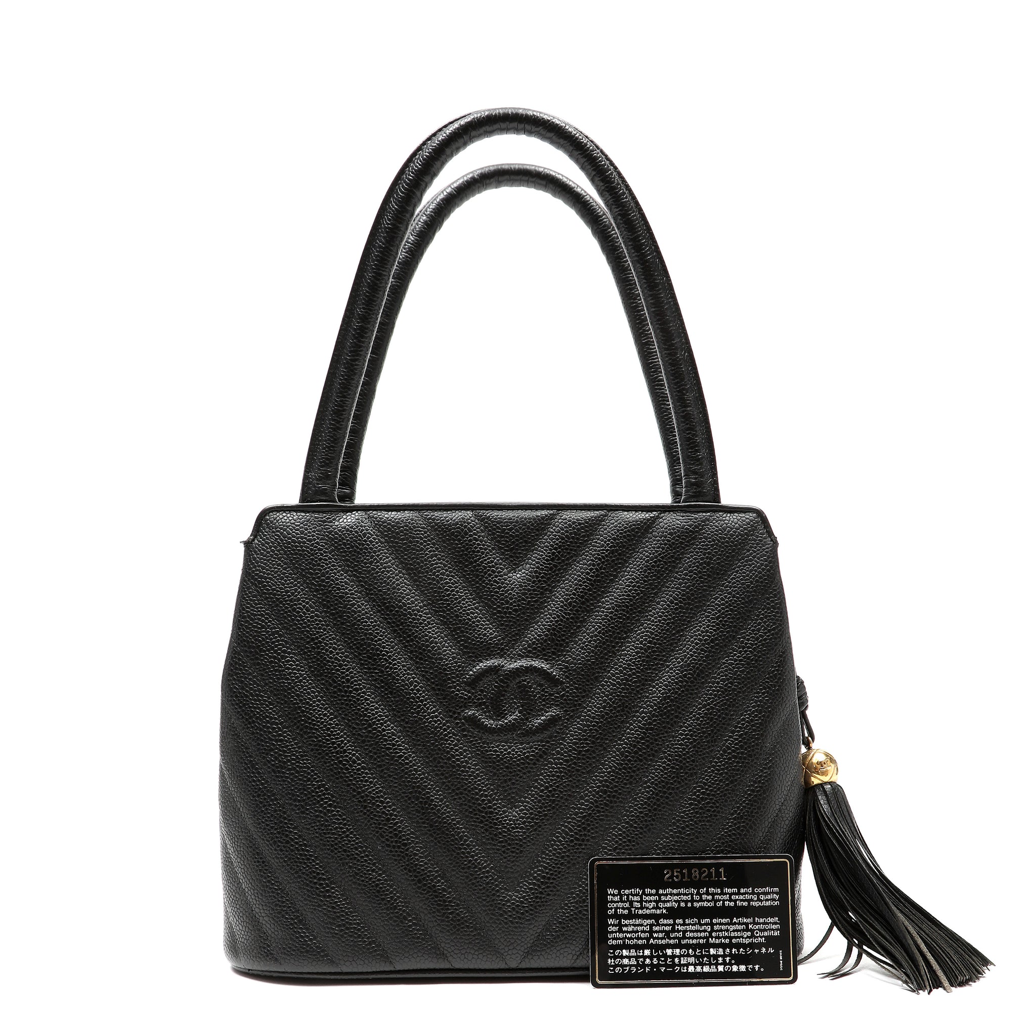 Chanel 1992 Top-Handle CC V-stitch Black Caviar w/Gold Hardware Tassel