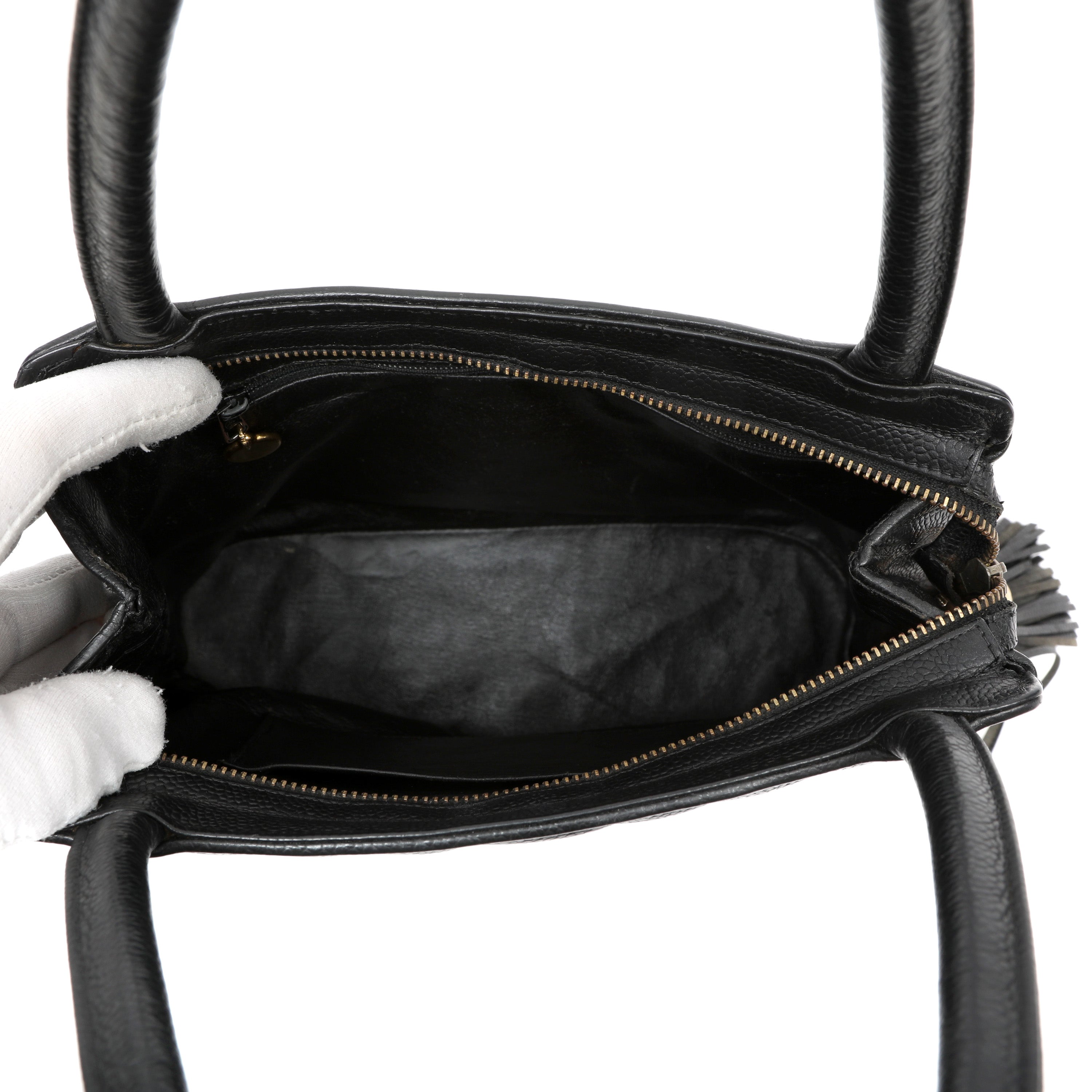Chanel 1992 Top-Handle CC V-stitch Black Caviar w/Gold Hardware Tassel