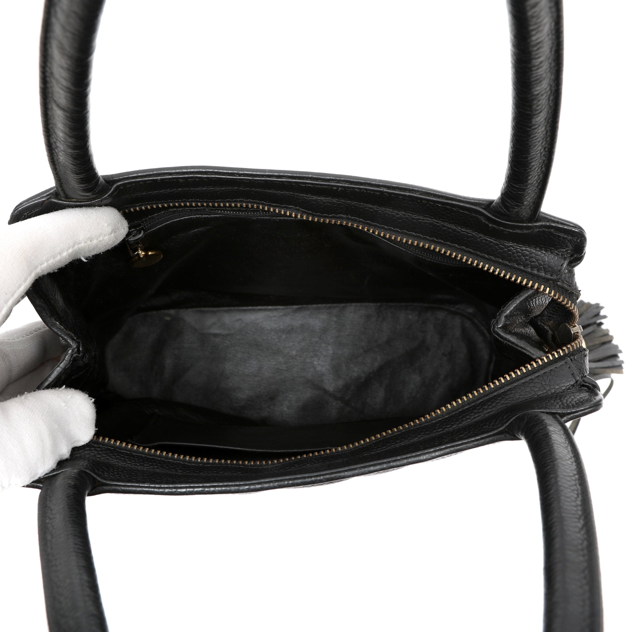 Chanel 1992 Top-Handle CC V-stitch Black Caviar w/Gold Hardware Tassel