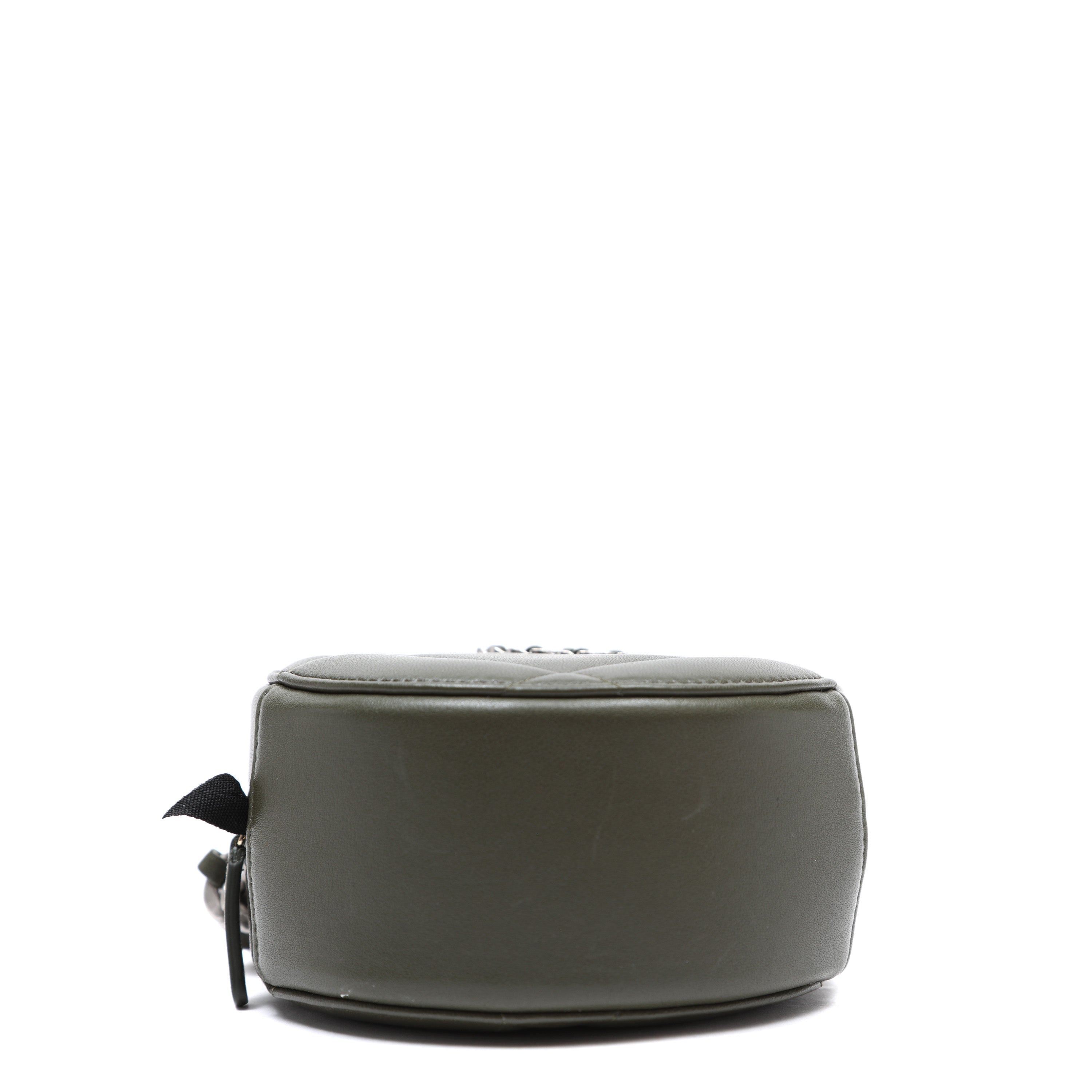 Chanel 19 Round Clutch Olive Green Quilted Lambskin Leather w/Gold and Silver Hardware