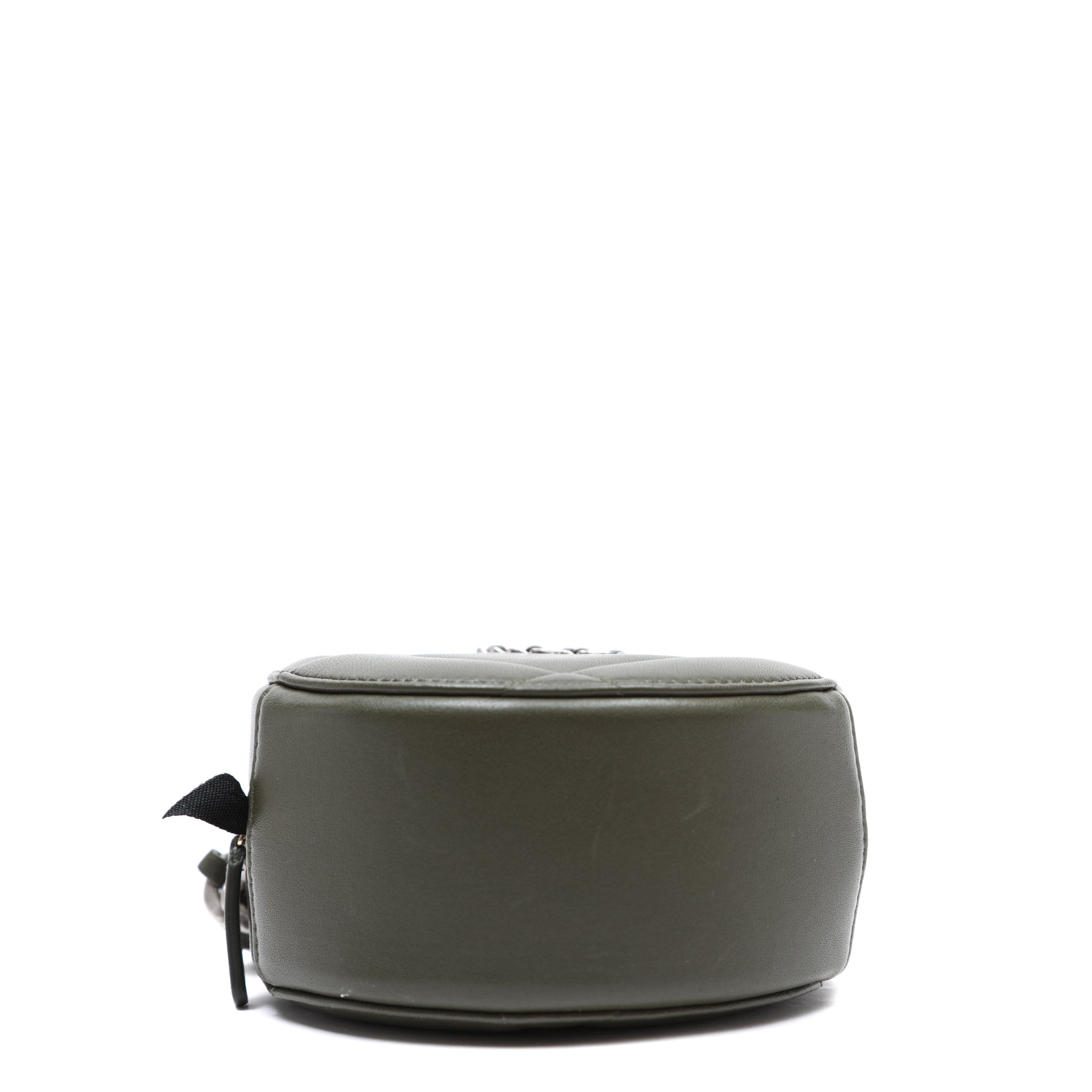 Chanel 19 Round Clutch Olive Green Quilted Lambskin Leather w/Gold and Silver Hardware