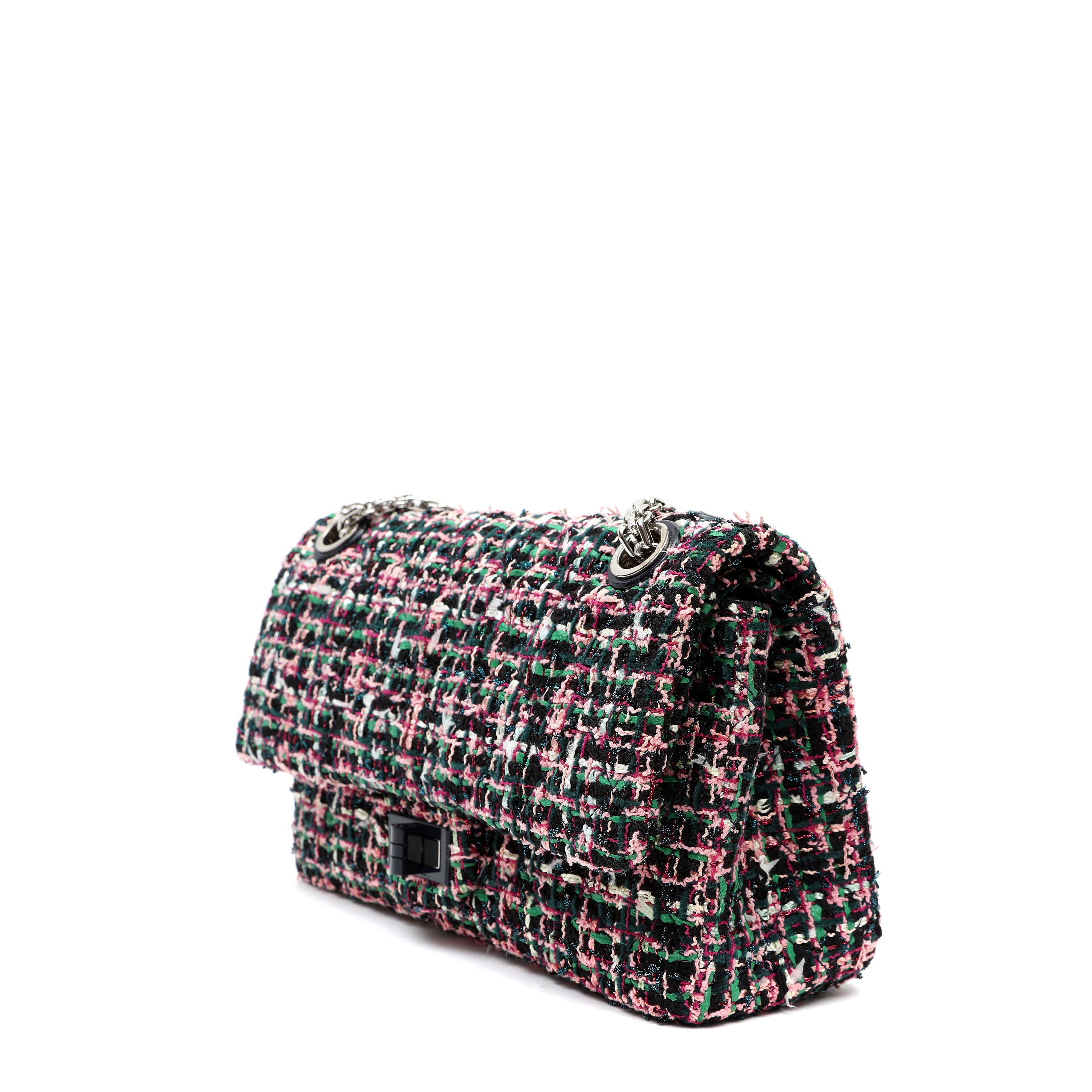 Chanel 2.55 Reissue 225 Flap Bag Pink Green Black Multicolor Tweed w SH