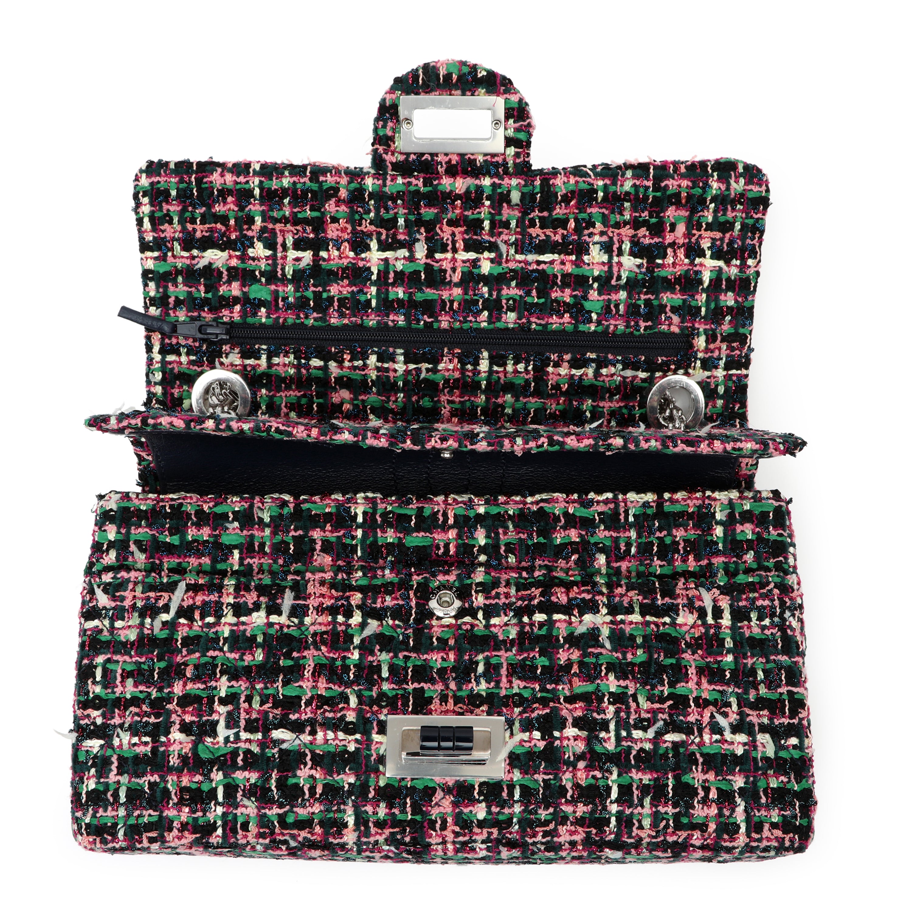 Chanel 2.55 Reissue 225 Flap Bag Pink Green Black Multicolor Tweed w SH