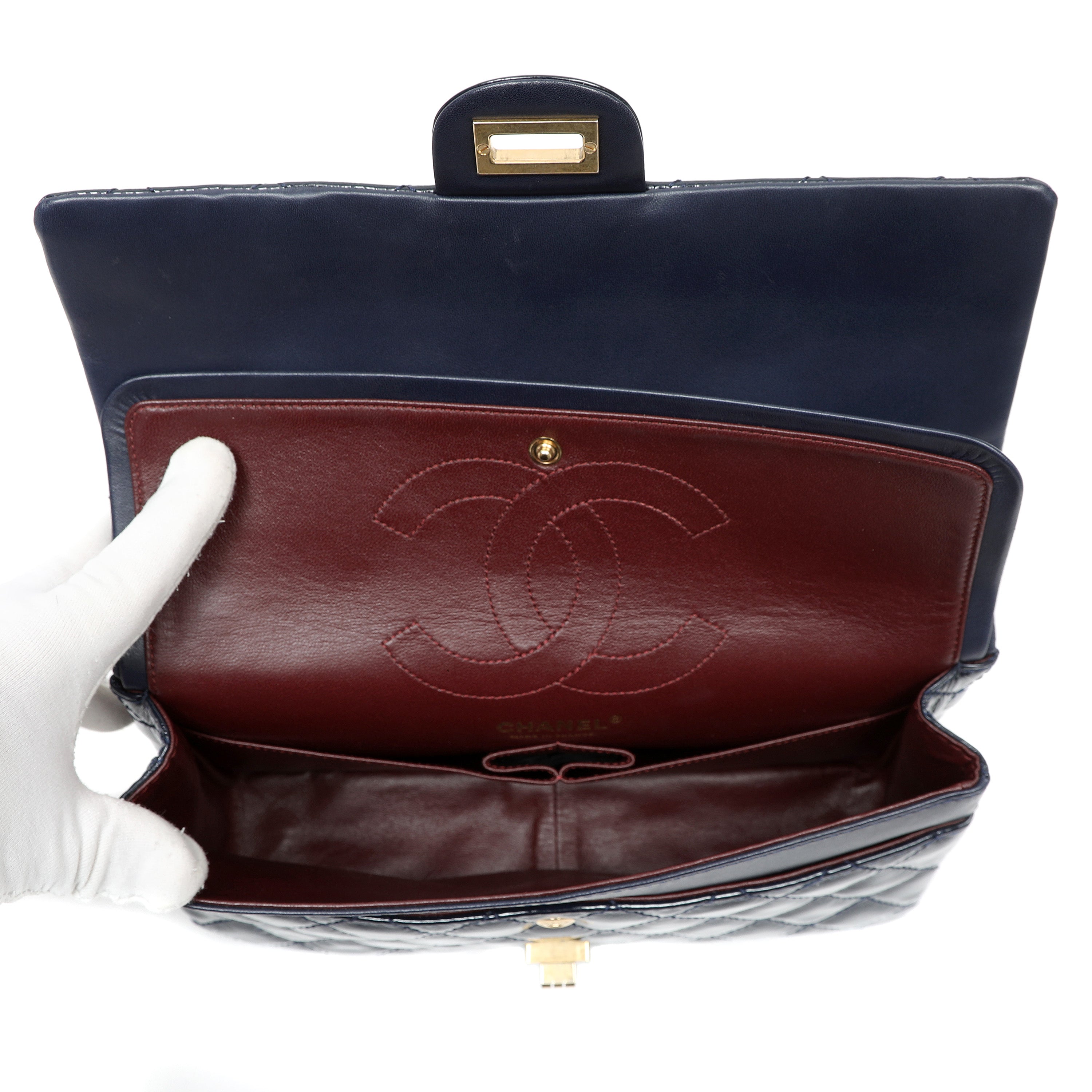 Chanel 2.55 Reissue Flap Bag Navy Blue Quilted Patent Leather w/Gold Hardware