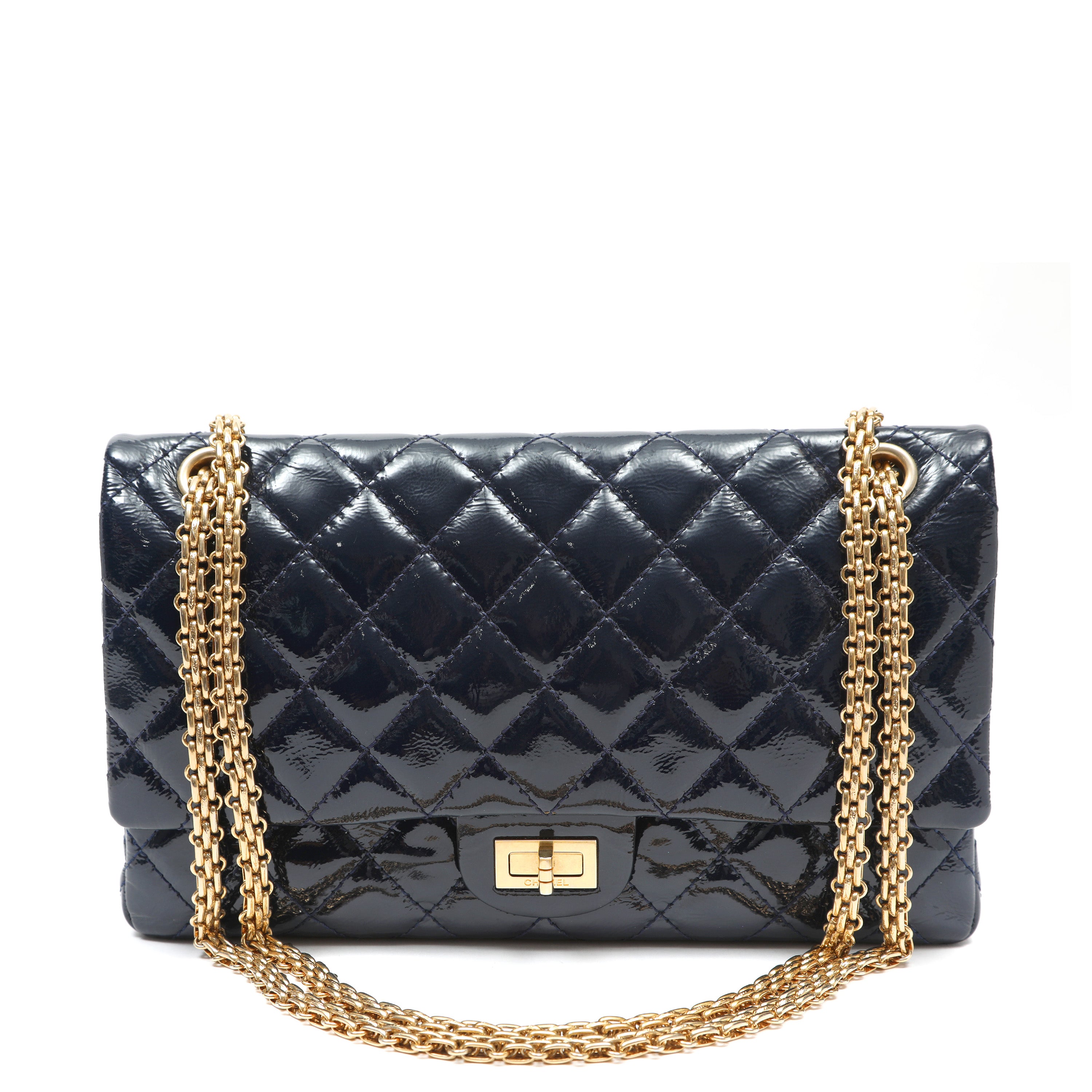Chanel 2.55 Reissue Flap Bag Navy Blue Quilted Patent Leather w/Gold Hardware
