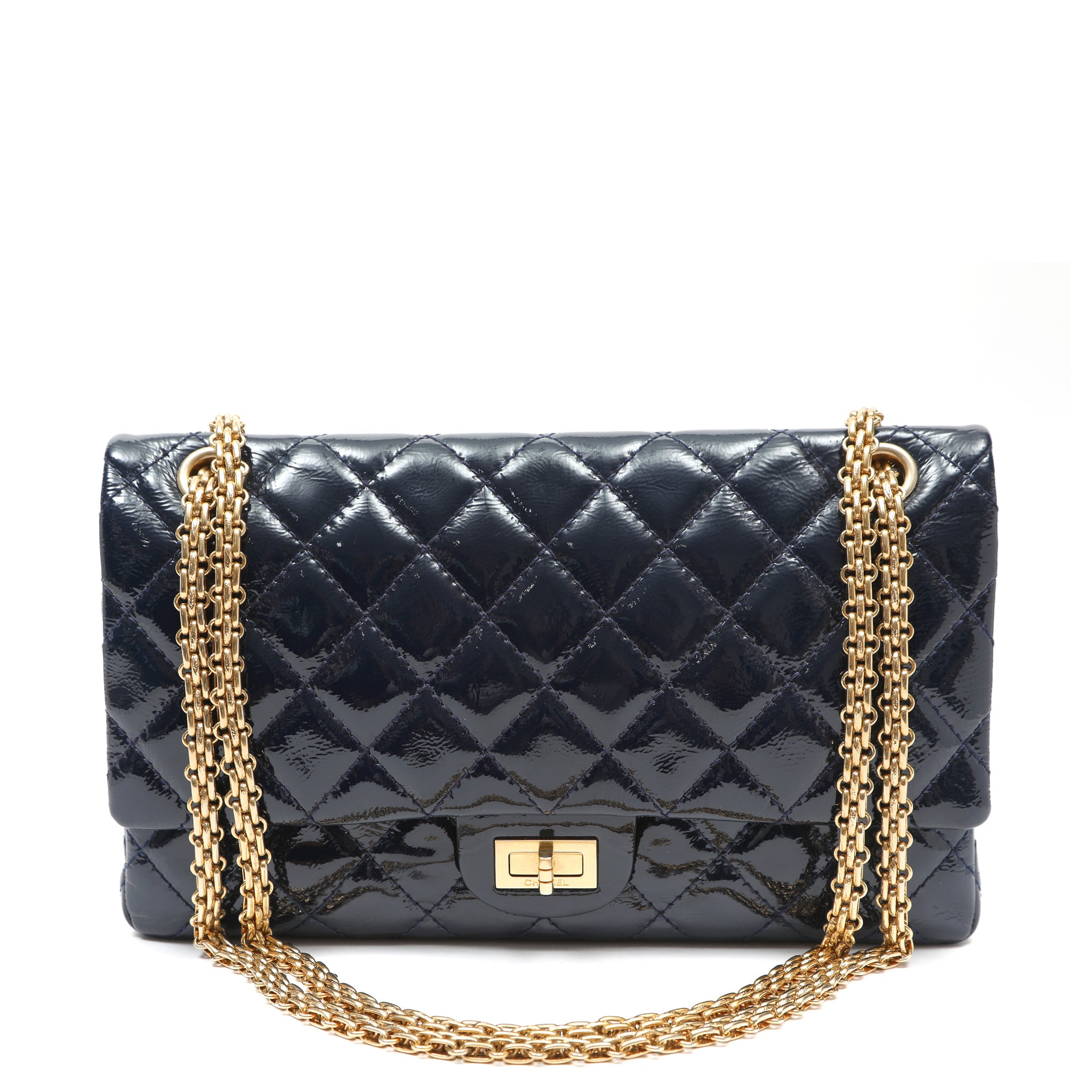 Chanel 2.55 Reissue Flap Bag Navy Blue Quilted Patent Leather w/Gold Hardware