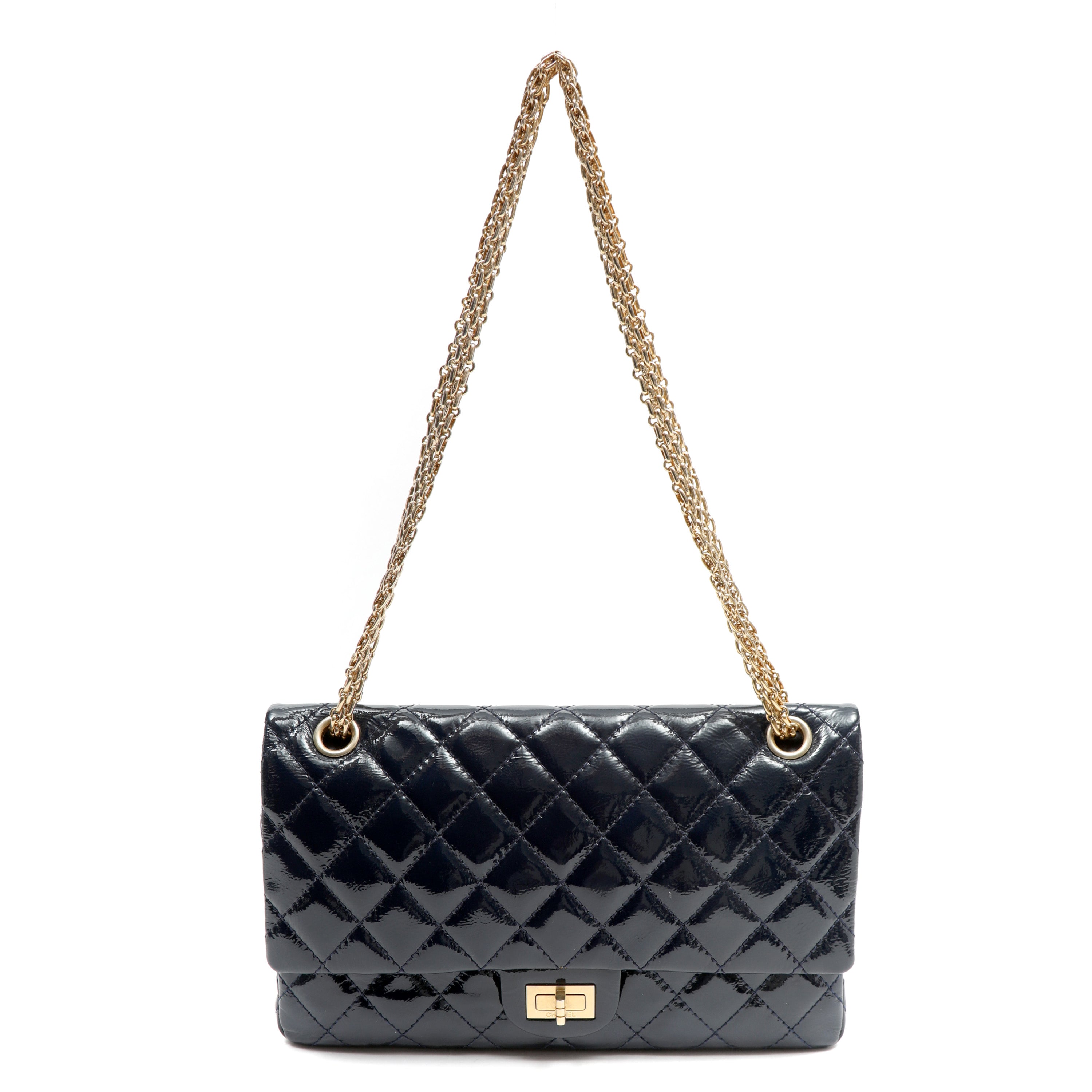 Chanel 2.55 Reissue Flap Bag Navy Blue Quilted Patent Leather w/Gold Hardware