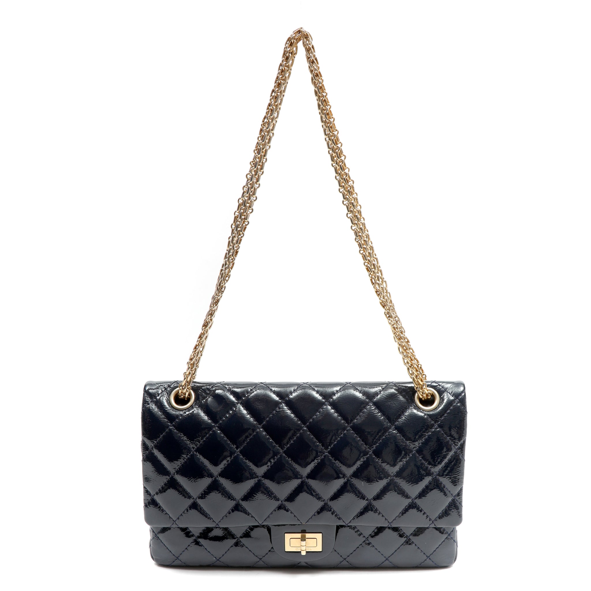 Chanel 2.55 Reissue Flap Bag Navy Blue Quilted Patent Leather w/Gold Hardware