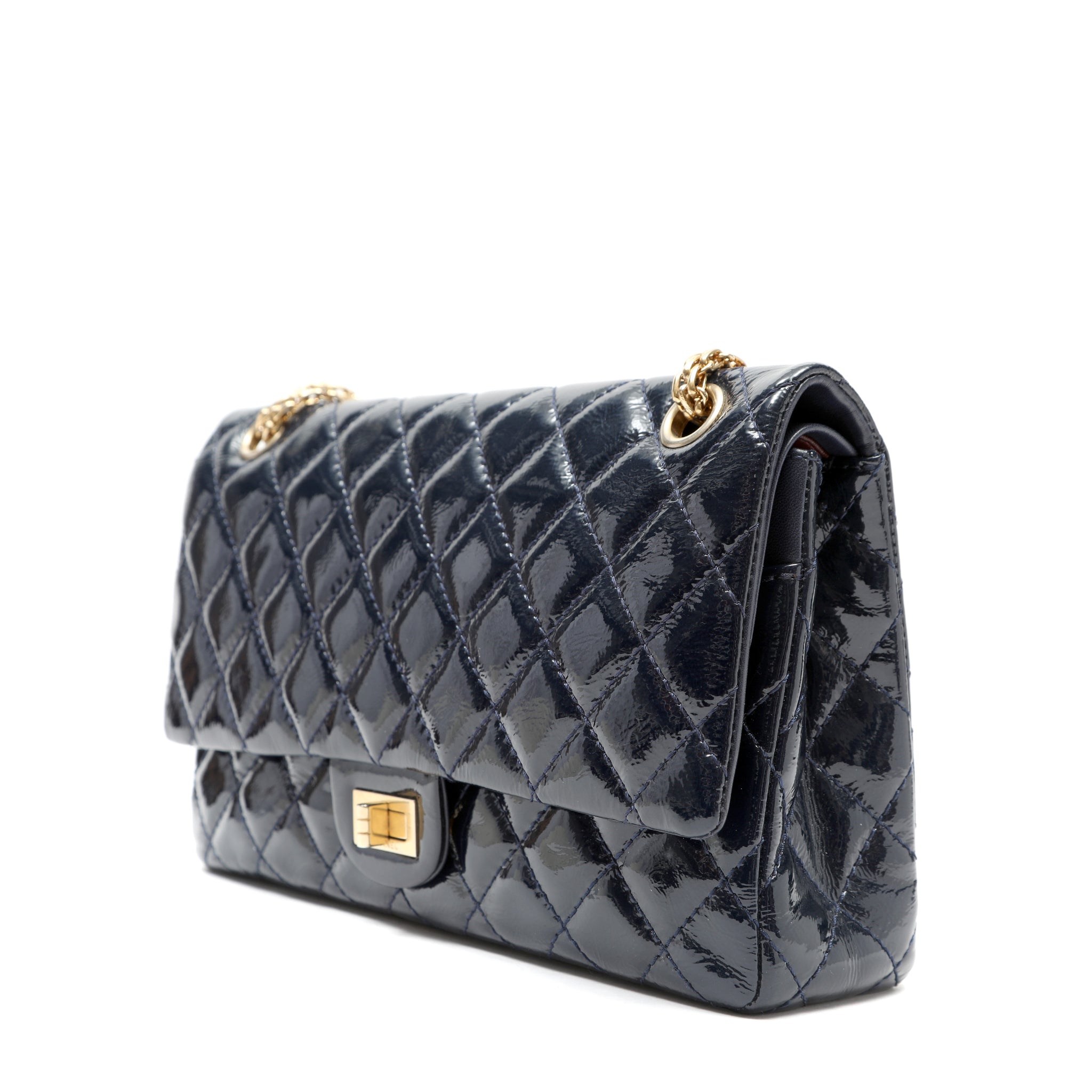 Chanel 2.55 Reissue Flap Bag Navy Blue Quilted Patent Leather w/Gold Hardware