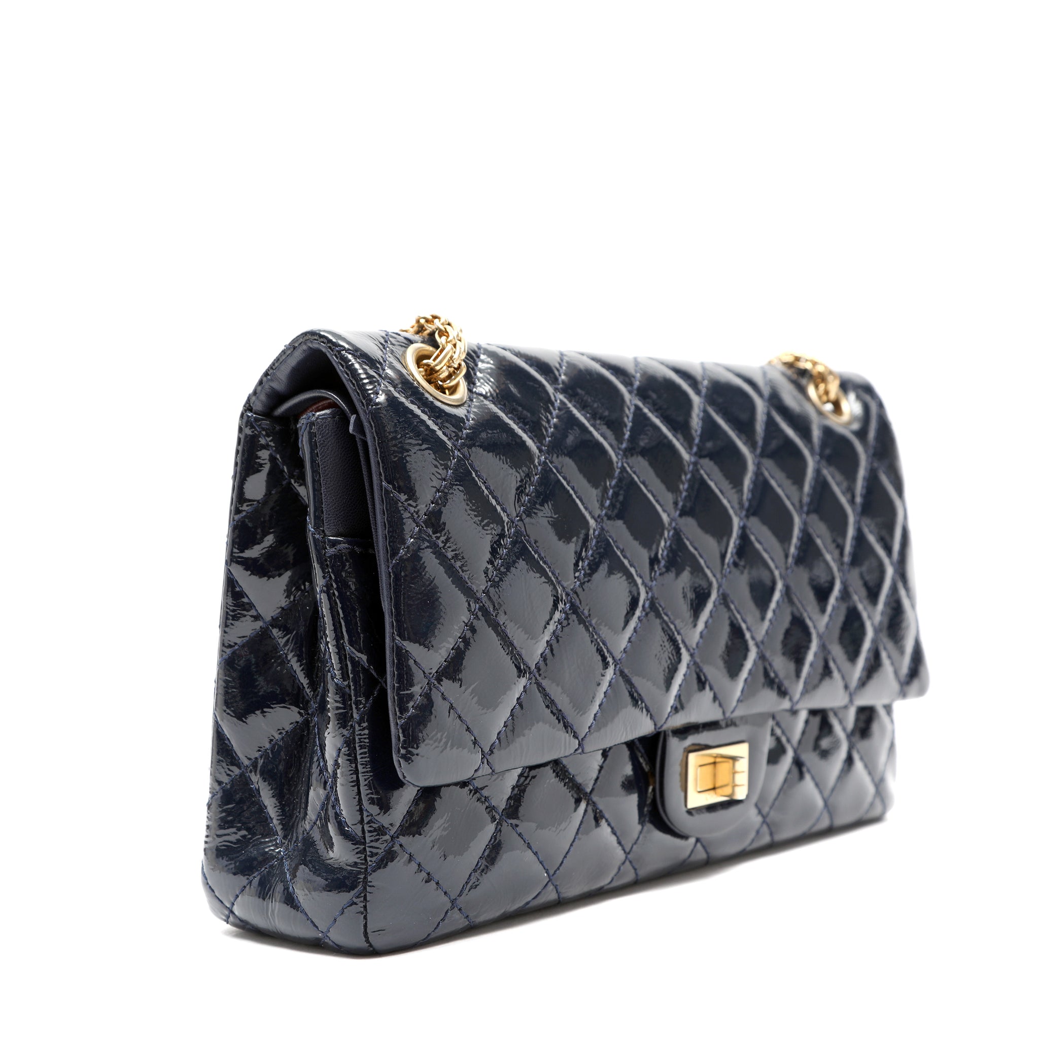 Chanel 2.55 Reissue Flap Bag Navy Blue Quilted Patent Leather w/Gold Hardware