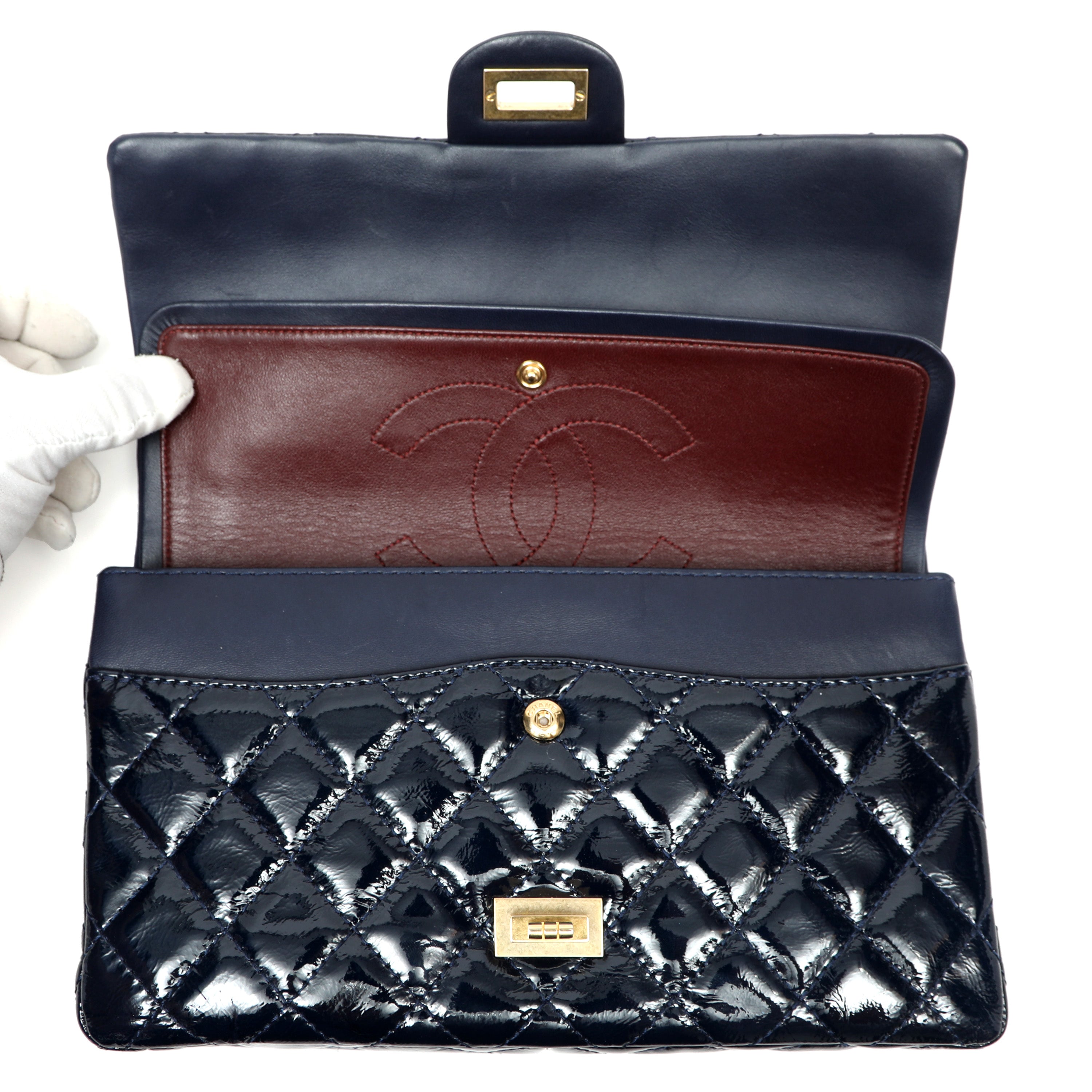 Chanel 2.55 Reissue Flap Bag Navy Blue Quilted Patent Leather w/Gold Hardware