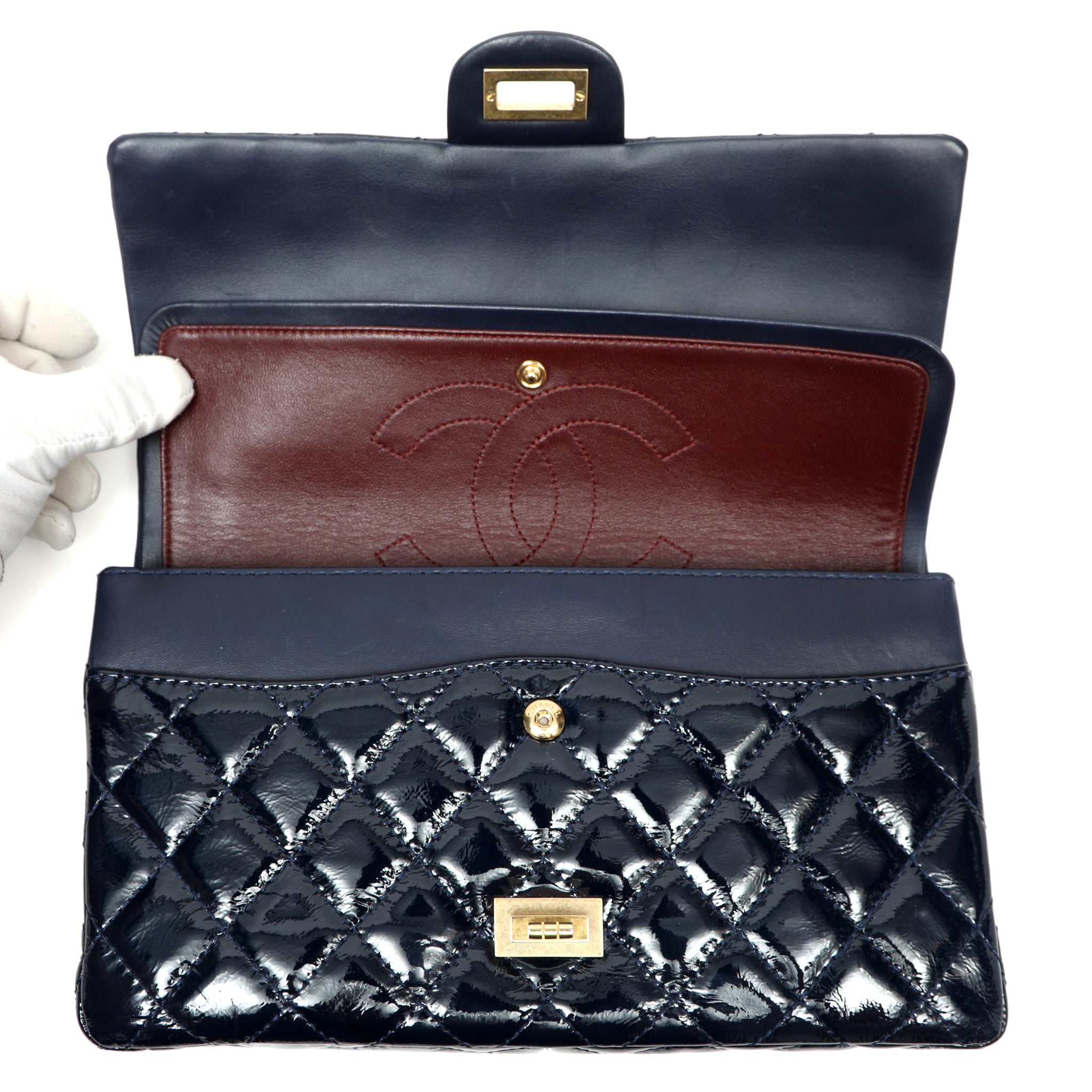 Chanel 2.55 Reissue Flap Bag Navy Blue Quilted Patent Leather w/Gold Hardware