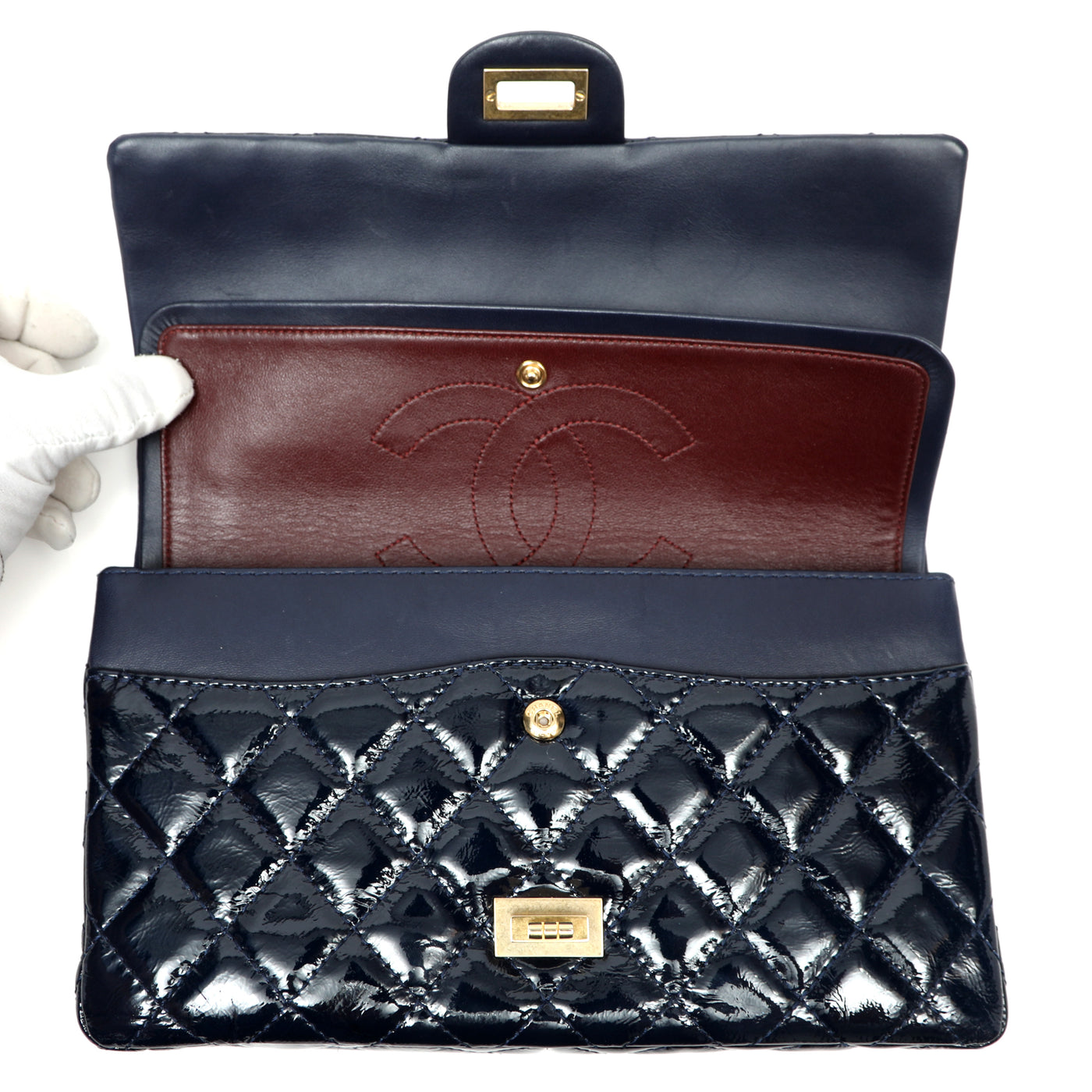 Chanel 2.55 Reissue Flap Bag Navy Blue Quilted Patent Leather w/Gold H ...