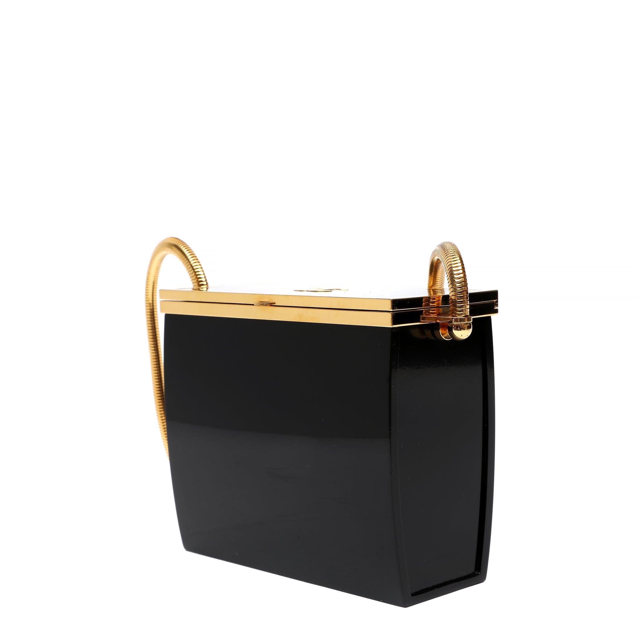 Chanel Black Lucite Mini Box Minaudière Bag Snake Chain Strap