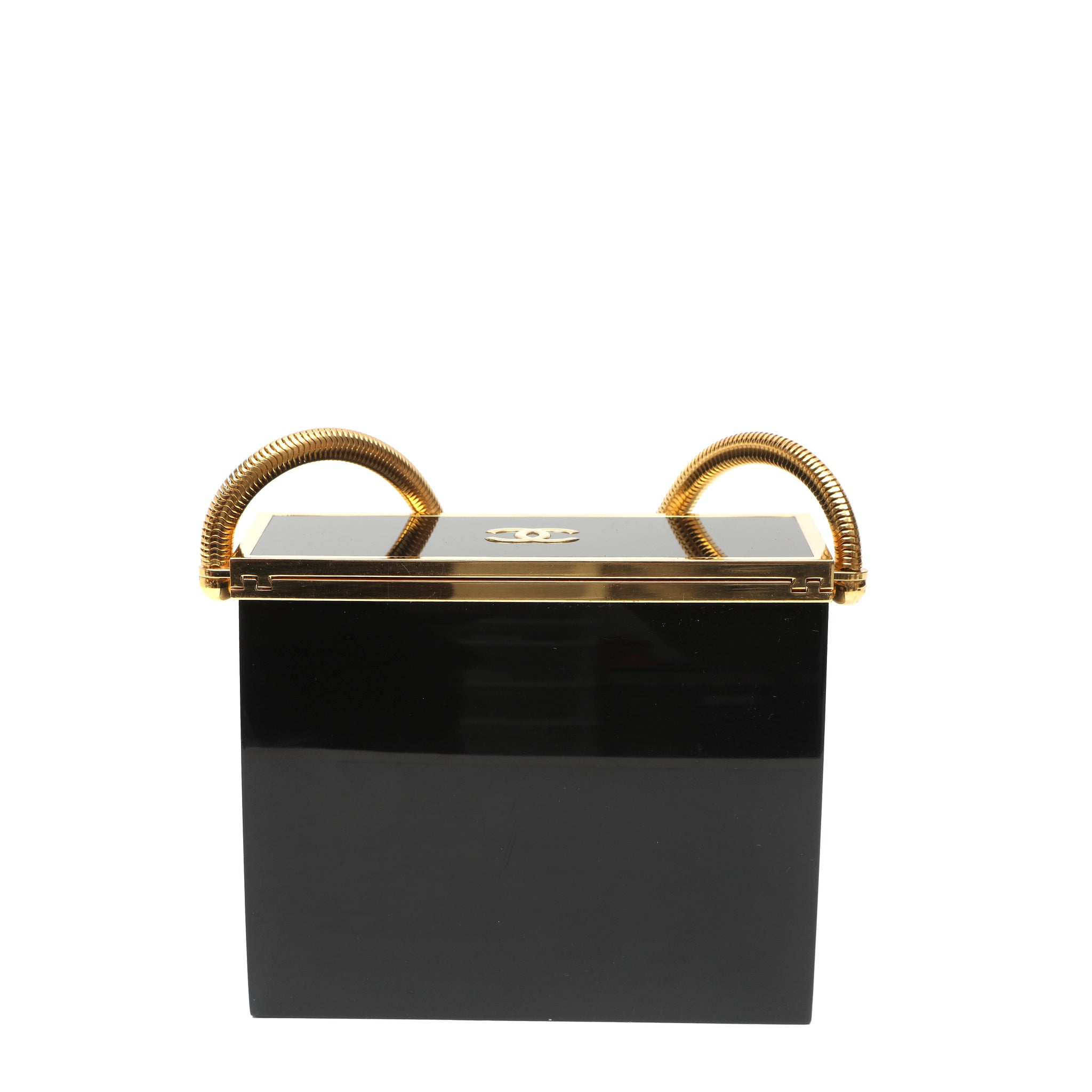 Chanel Black Lucite Mini Box Minaudière Bag Snake Chain Strap