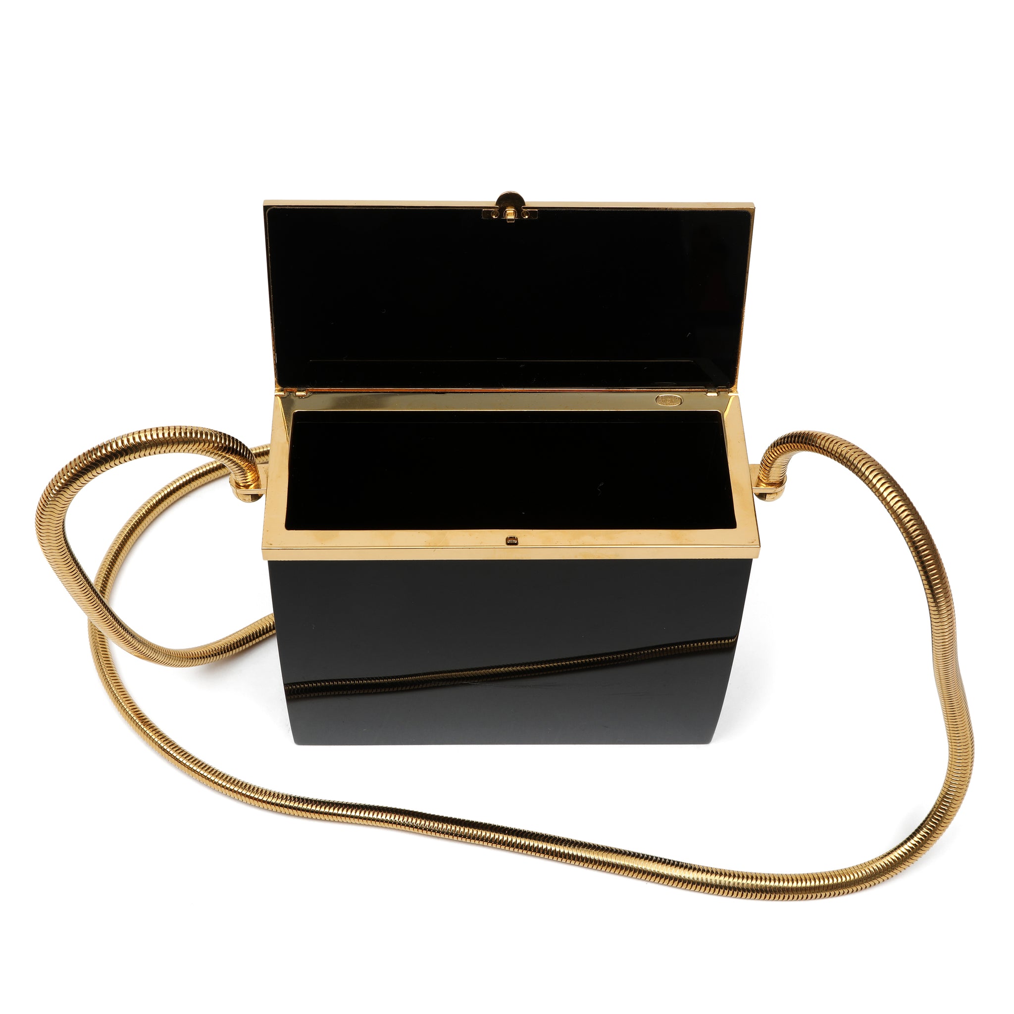 Chanel Black Lucite Mini Box Minaudière Bag Snake Chain Strap