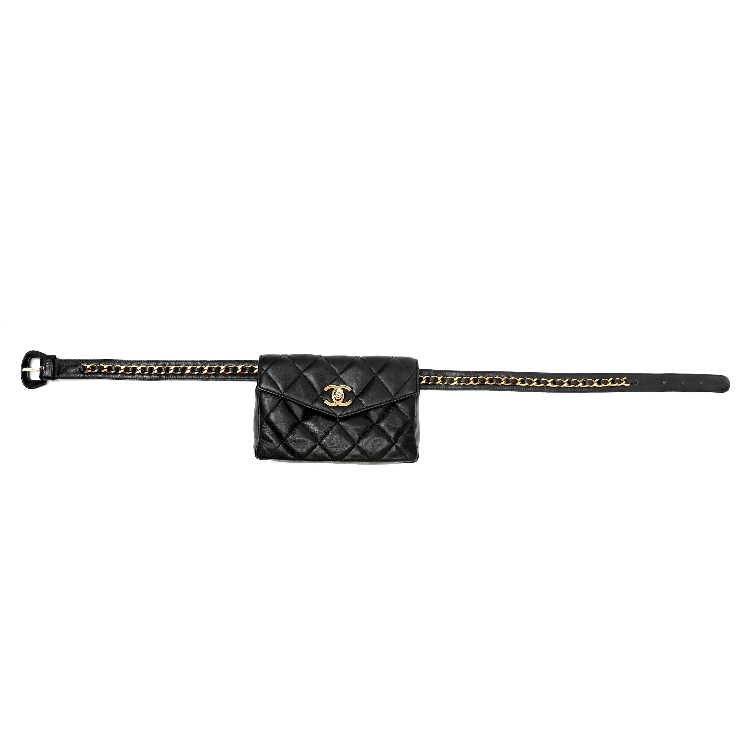 Chanel Belt Bag Black Quilted Lambskin w/Gold Chain Strap and Hardware