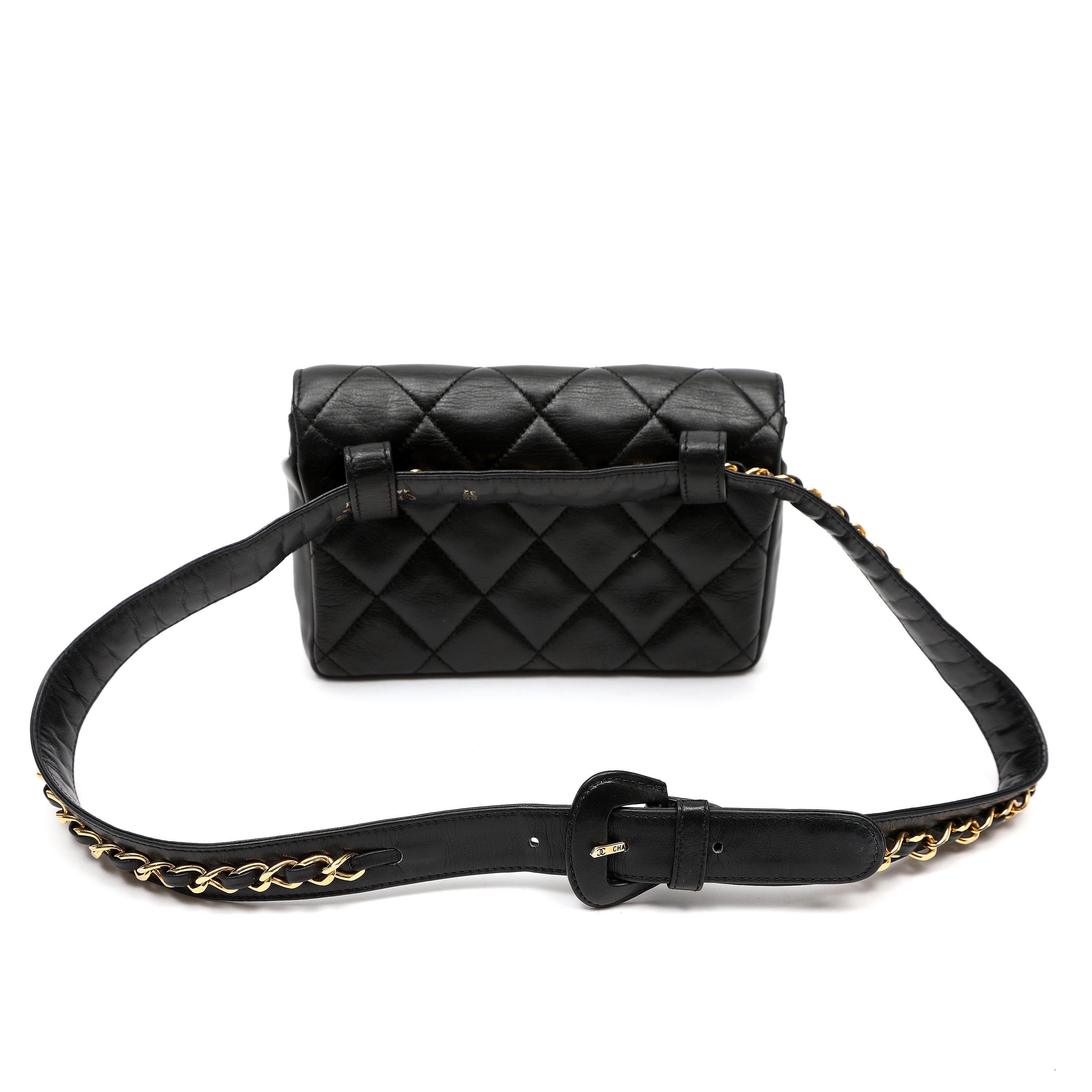 Chanel Belt Bag Black Quilted Lambskin w/Gold Chain Strap and Hardware
