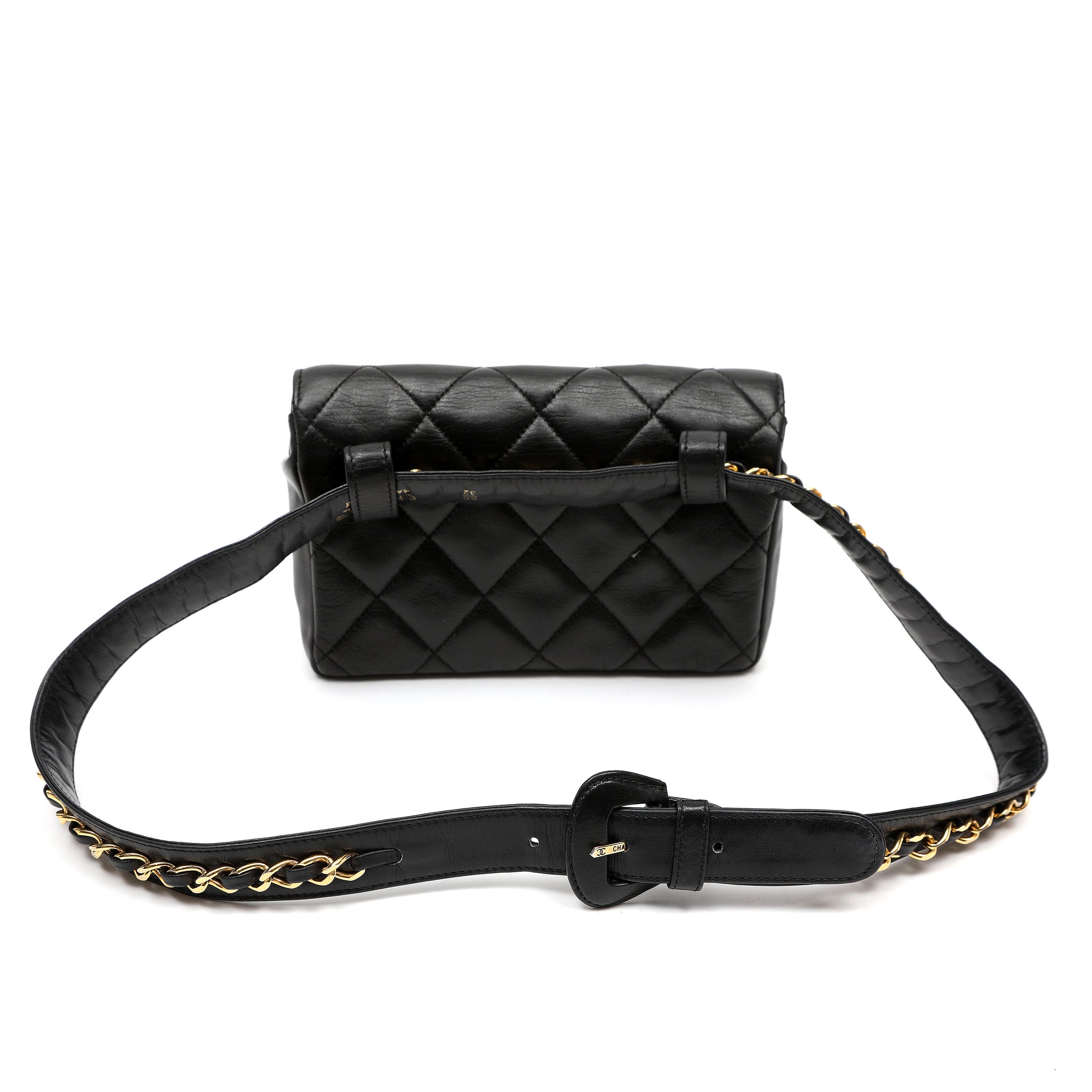 Chanel Belt Bag Black Quilted Lambskin w/Gold Chain Strap and Hardware