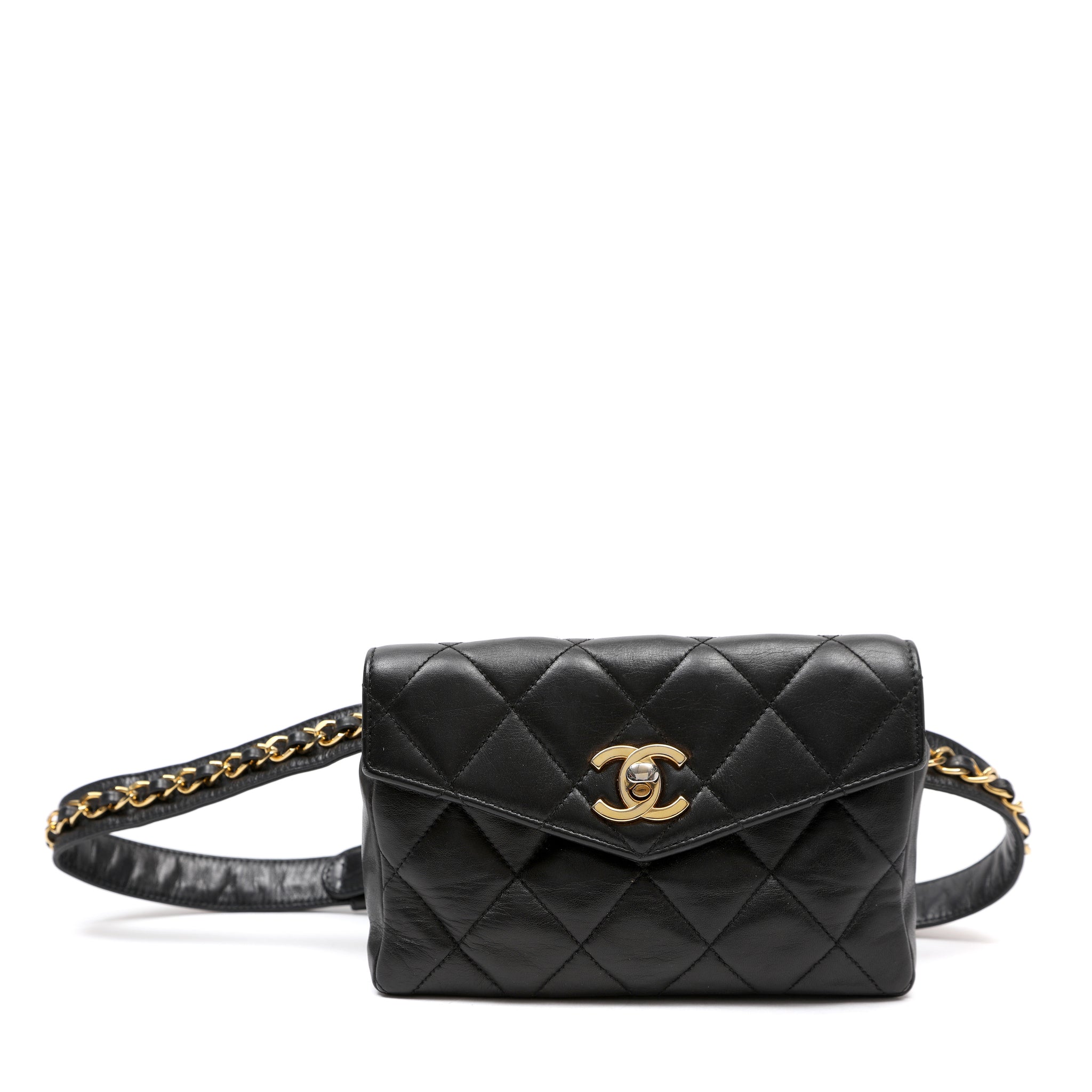Chanel Belt Bag Black Quilted Lambskin w/Gold Chain Strap and Hardware