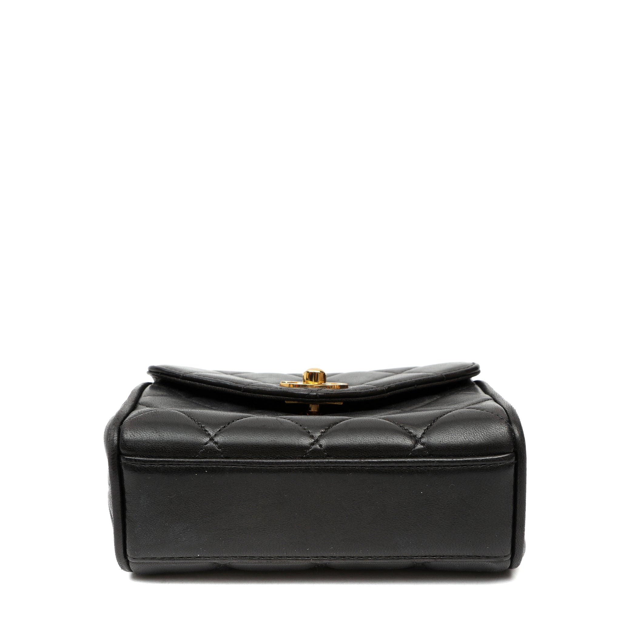 Chanel Black Quilted Lambskin Leather Round Flap Mini Crossbody Bag w GH