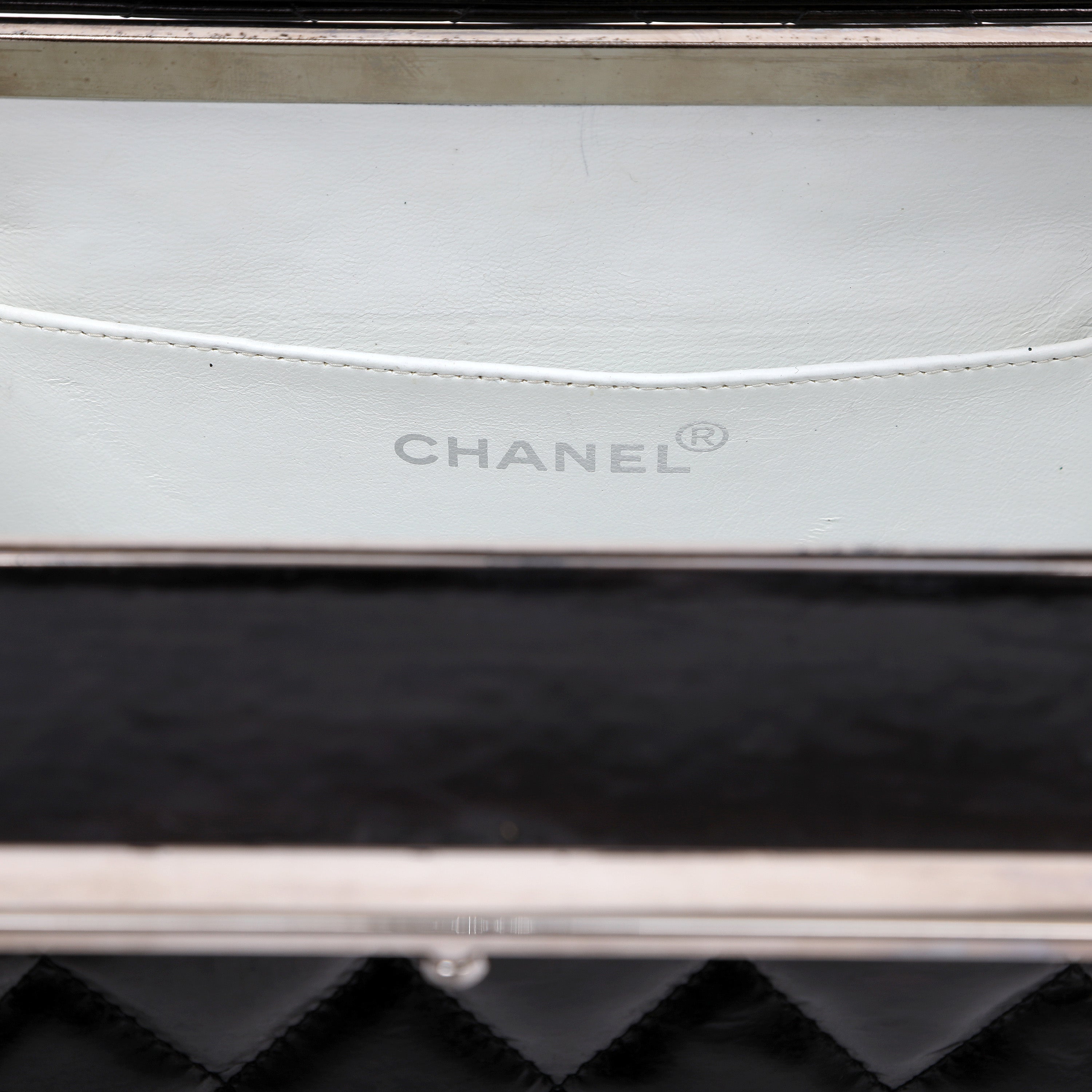Chanel Metal Frame Vanity Box Black Quilted Patent Leather