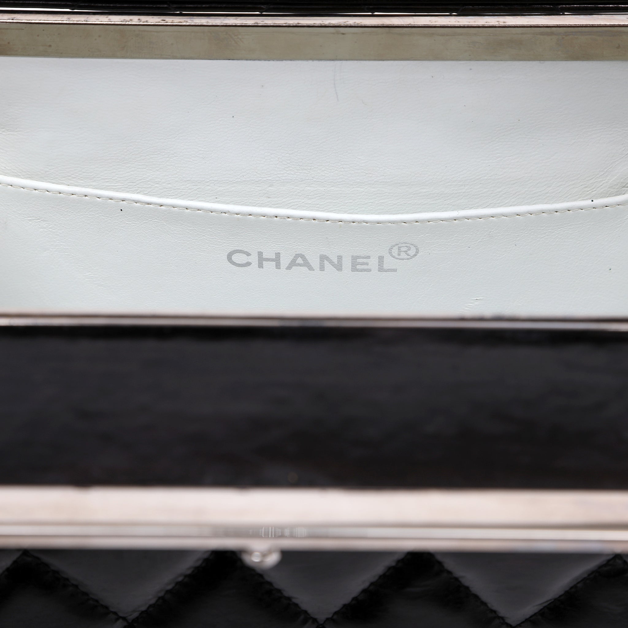 Chanel Metal Frame Vanity Box Black Quilted Patent Leather