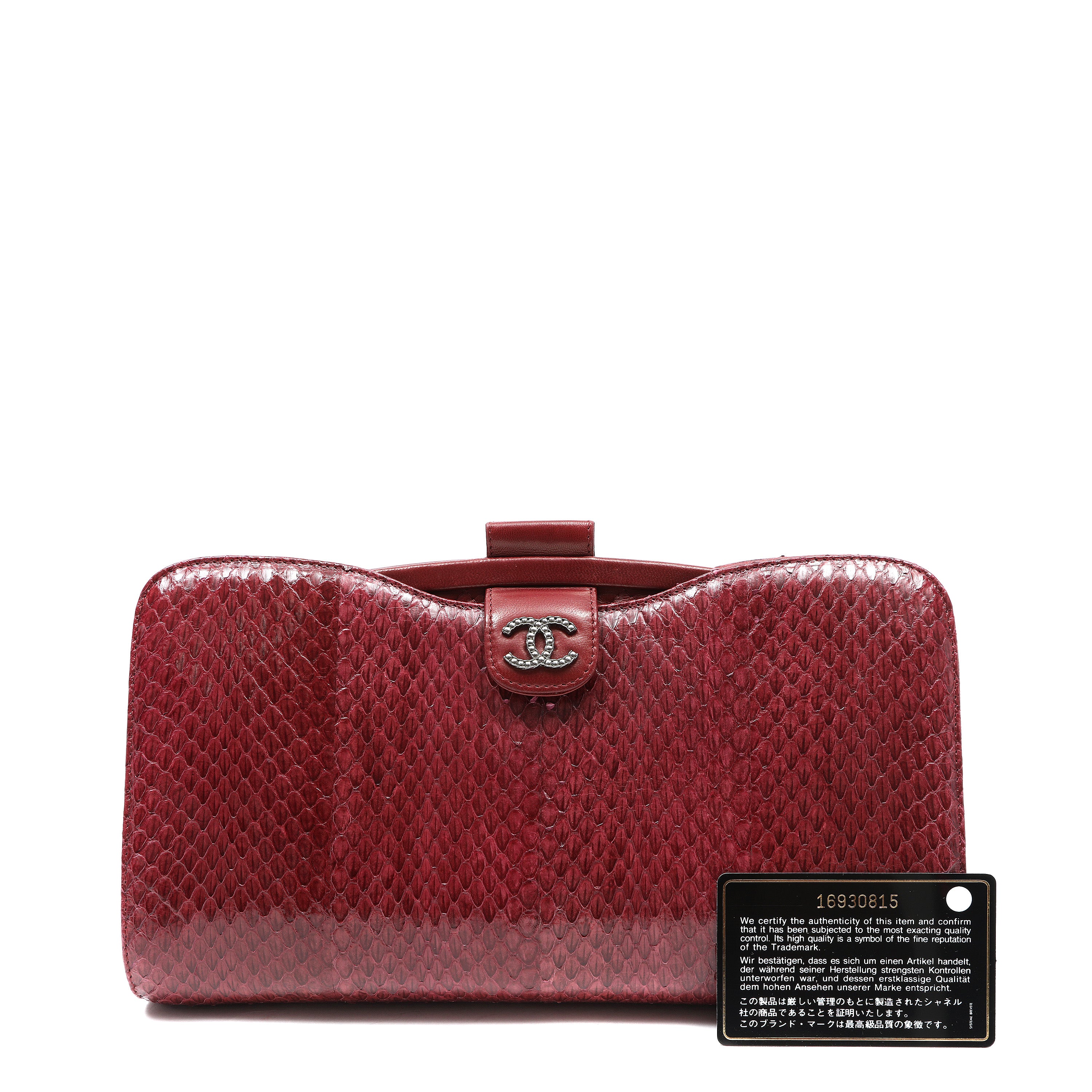 Chanel Clutch Burgundy Snakeskin w/CC and Ruthenium Hardware