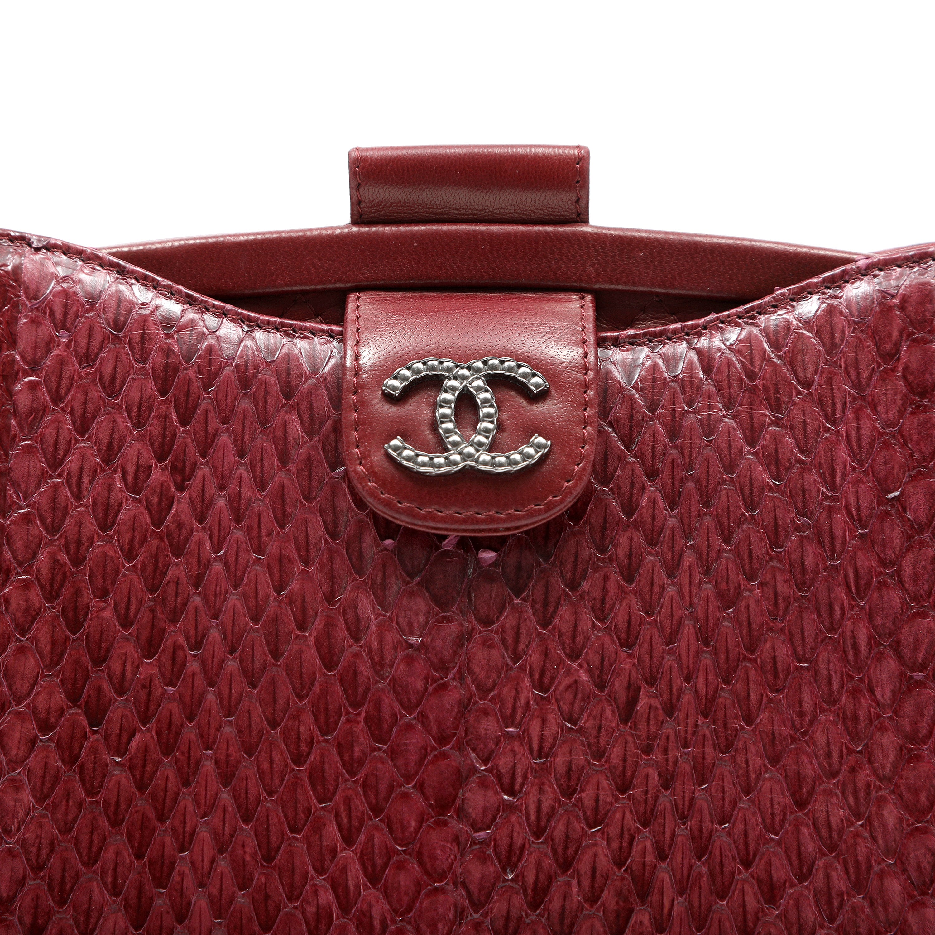 Chanel Clutch Burgundy Snakeskin w/CC and Ruthenium Hardware