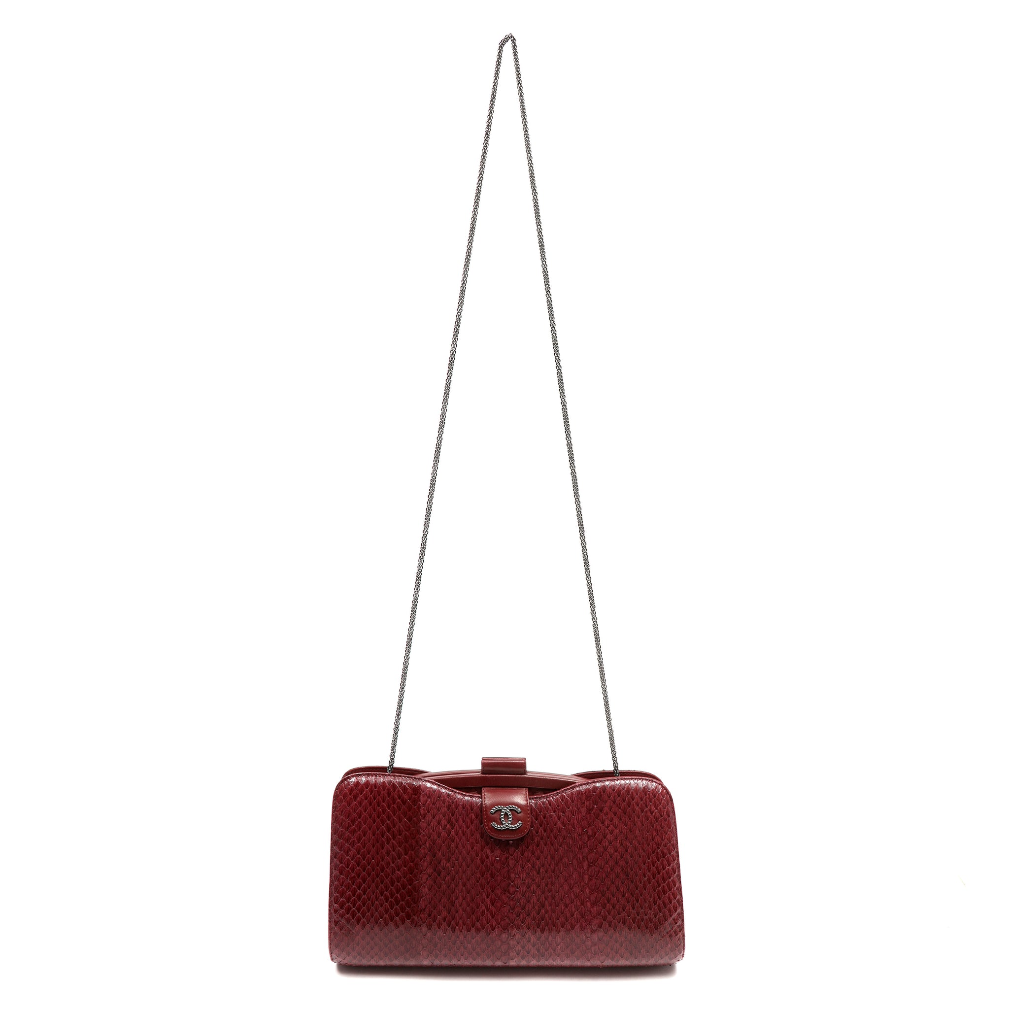 Chanel Clutch Burgundy Snakeskin w/CC and Ruthenium Hardware