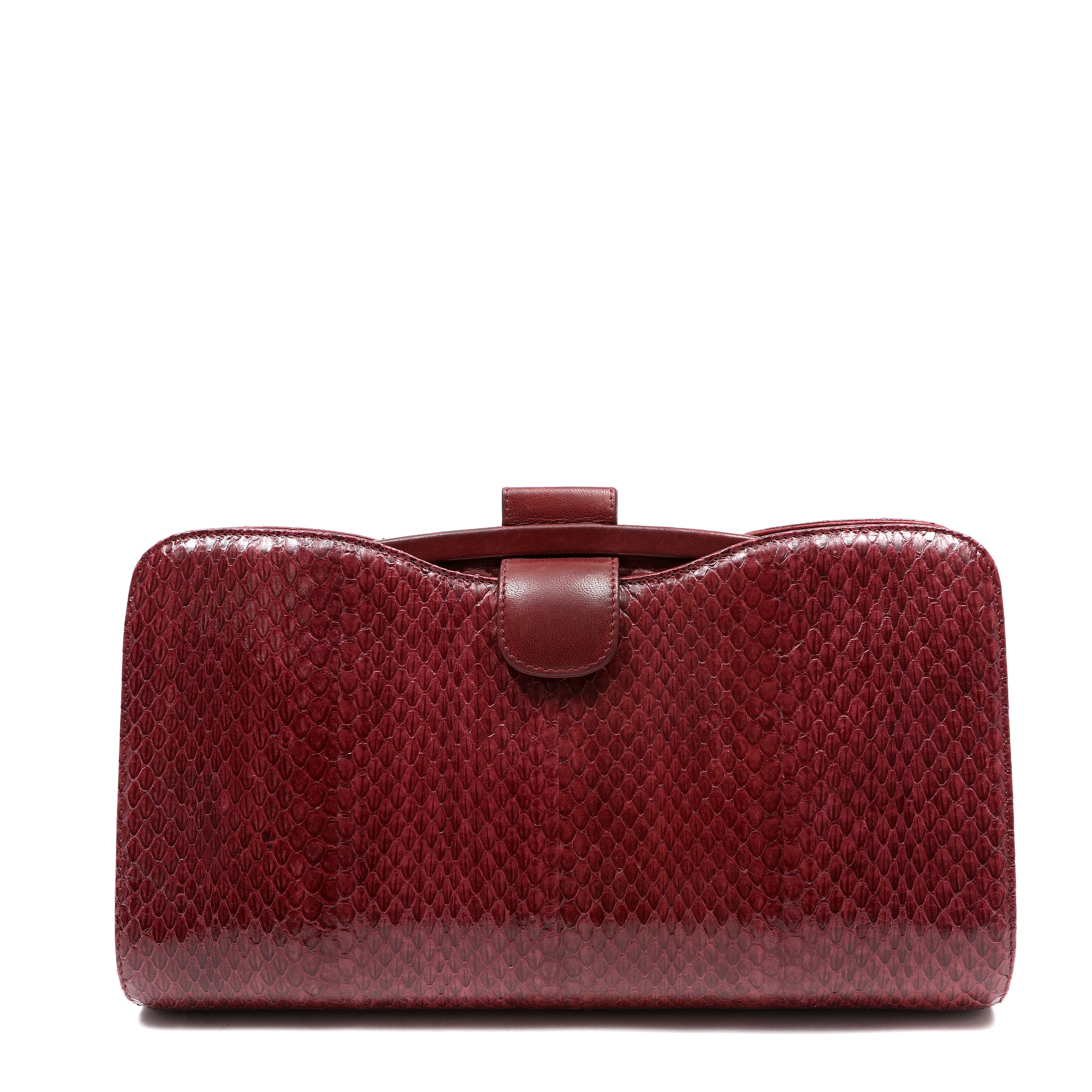Chanel Clutch Burgundy Snakeskin w/CC and Ruthenium Hardware