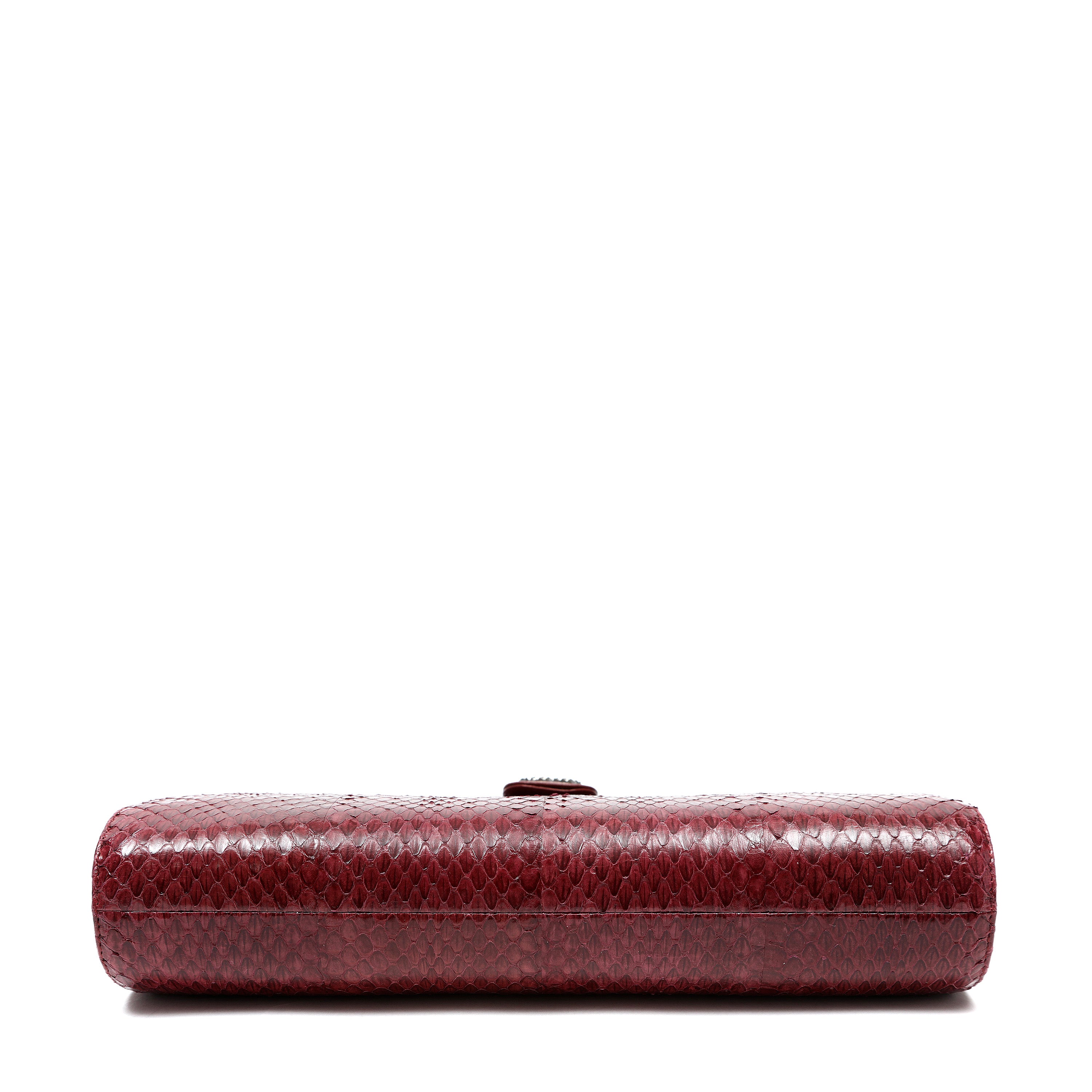 Chanel Clutch Burgundy Snakeskin w/CC and Ruthenium Hardware