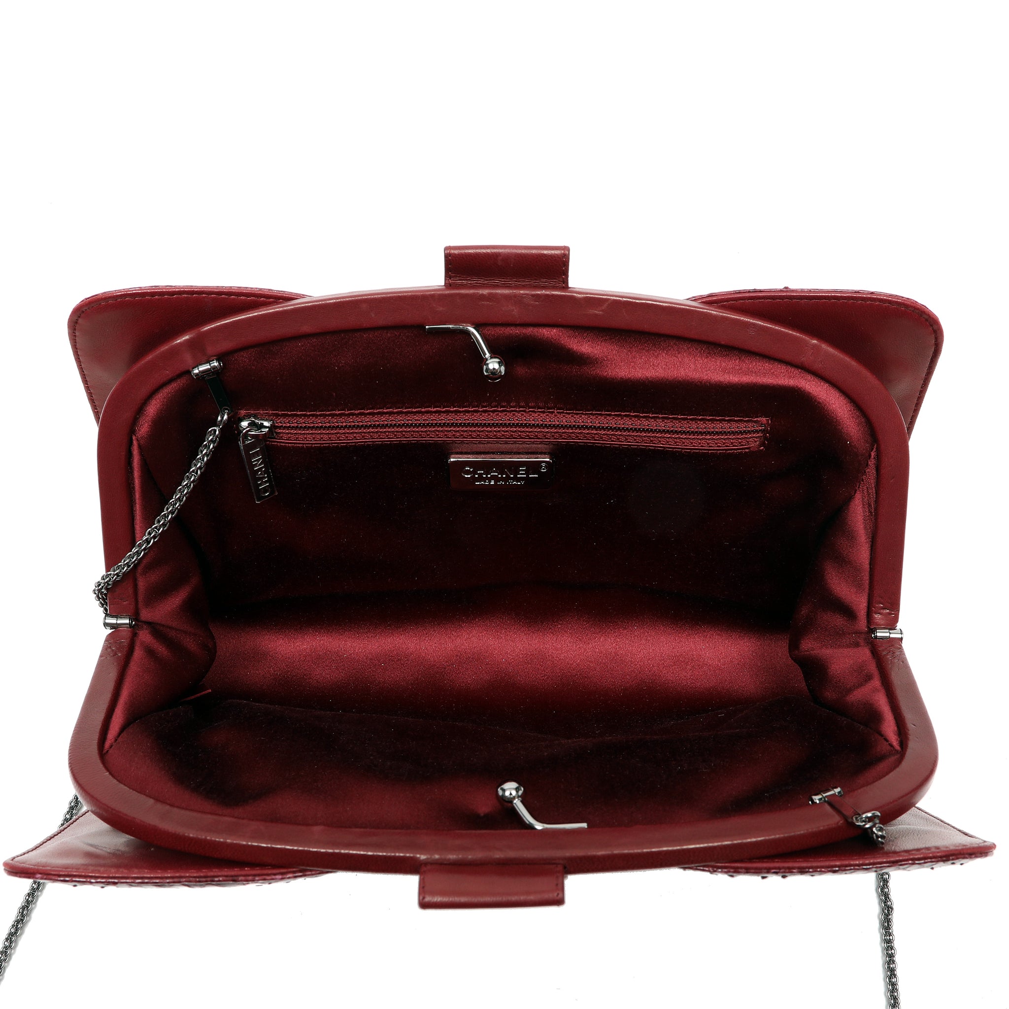 Chanel Clutch Burgundy Snakeskin w/CC and Ruthenium Hardware