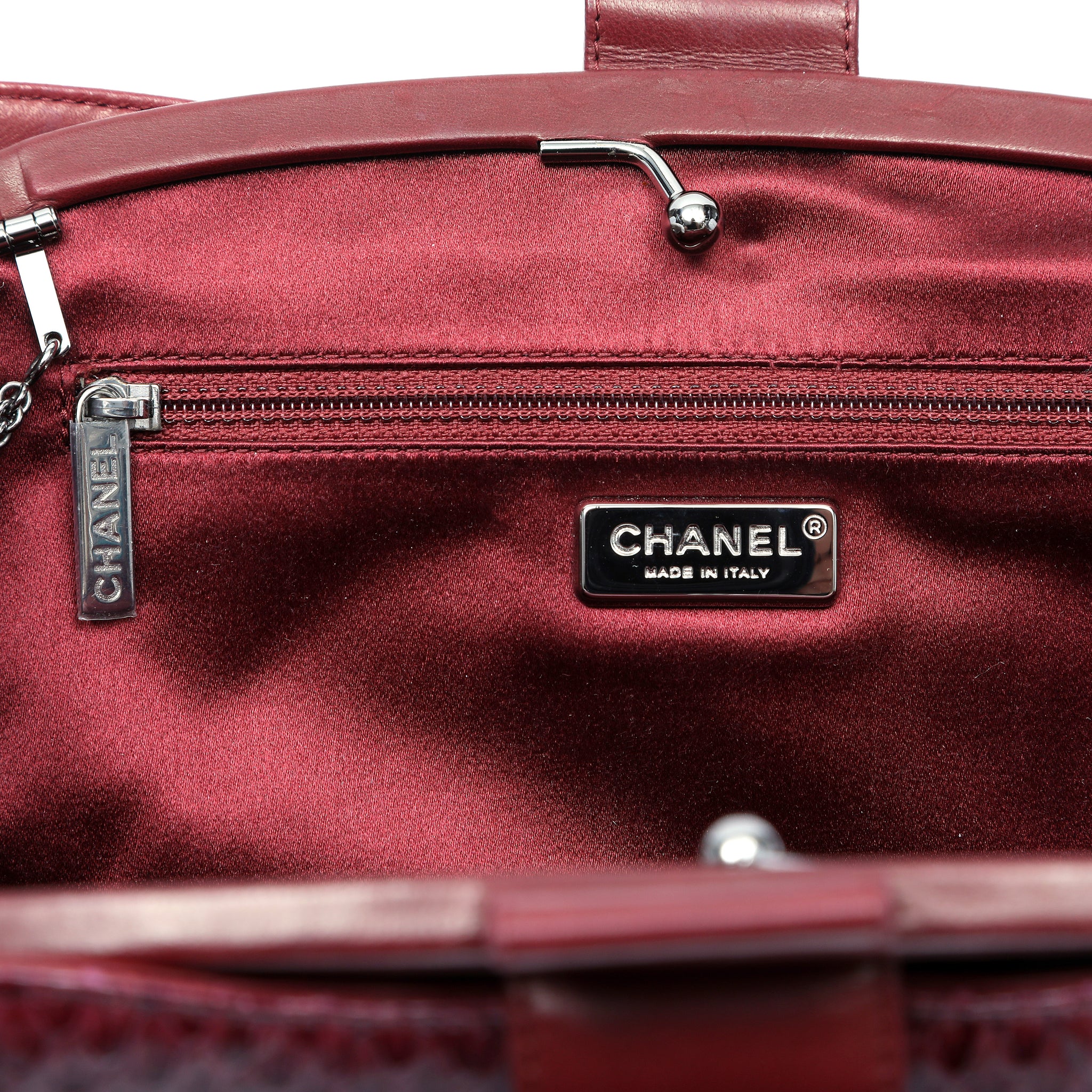 Chanel Clutch Burgundy Snakeskin w/CC and Ruthenium Hardware