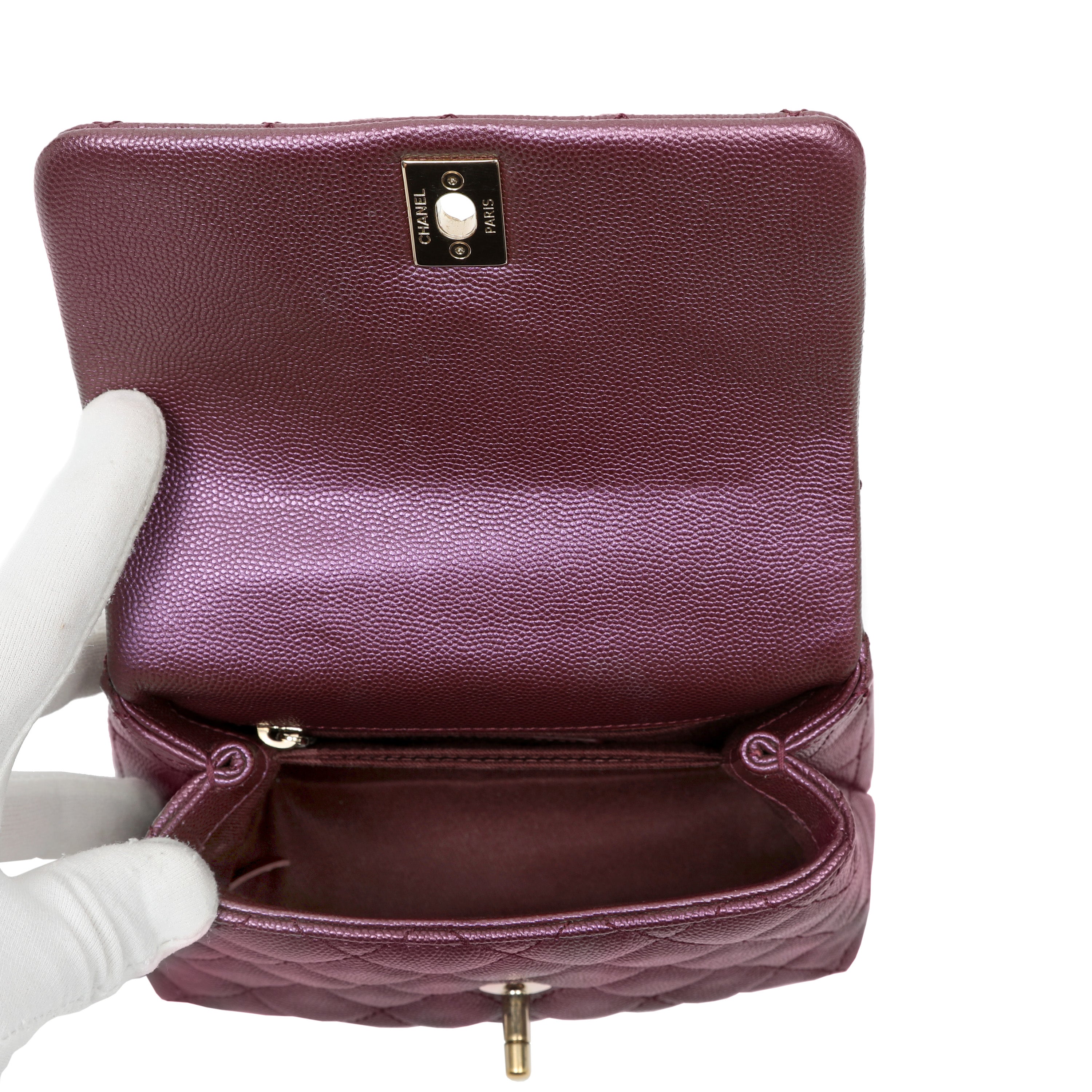 Chanel Coco Handle Bag Mini Quilted Burgundy Caviar Leather w/Gold Hardware
