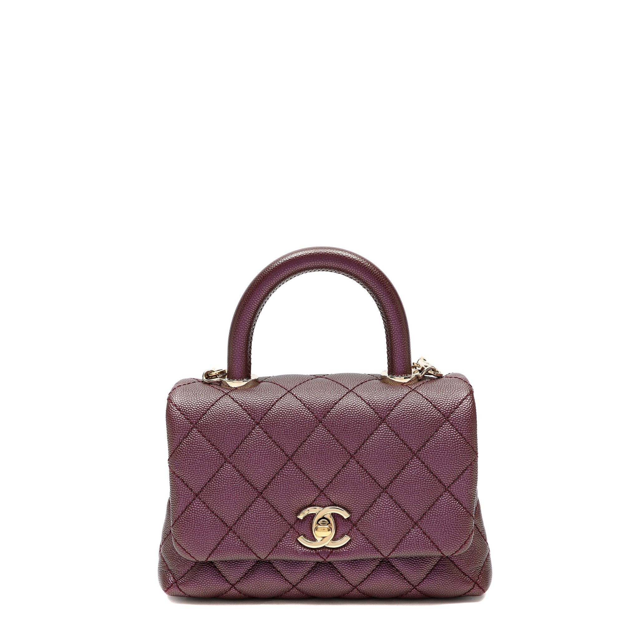 Chanel Coco Handle Bag Mini Quilted Burgundy Caviar Leather w/Gold Hardware