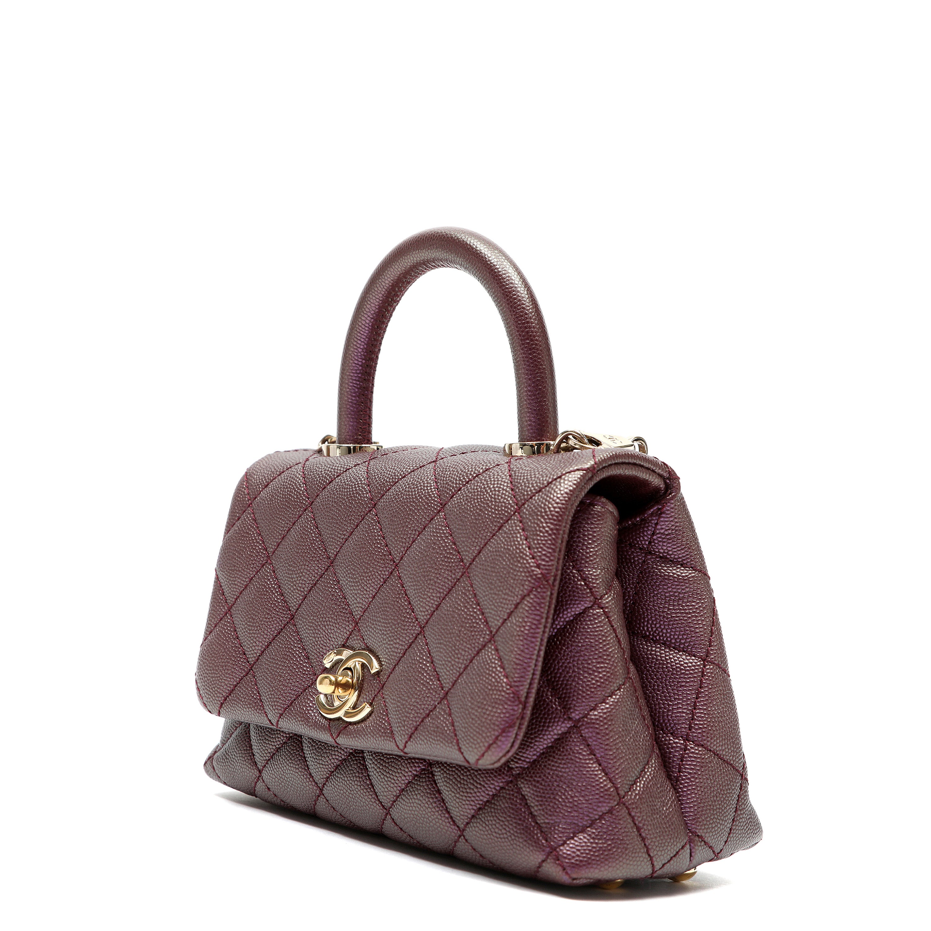 Chanel Coco Handle Bag Mini Quilted Burgundy Caviar Leather w/Gold Hardware